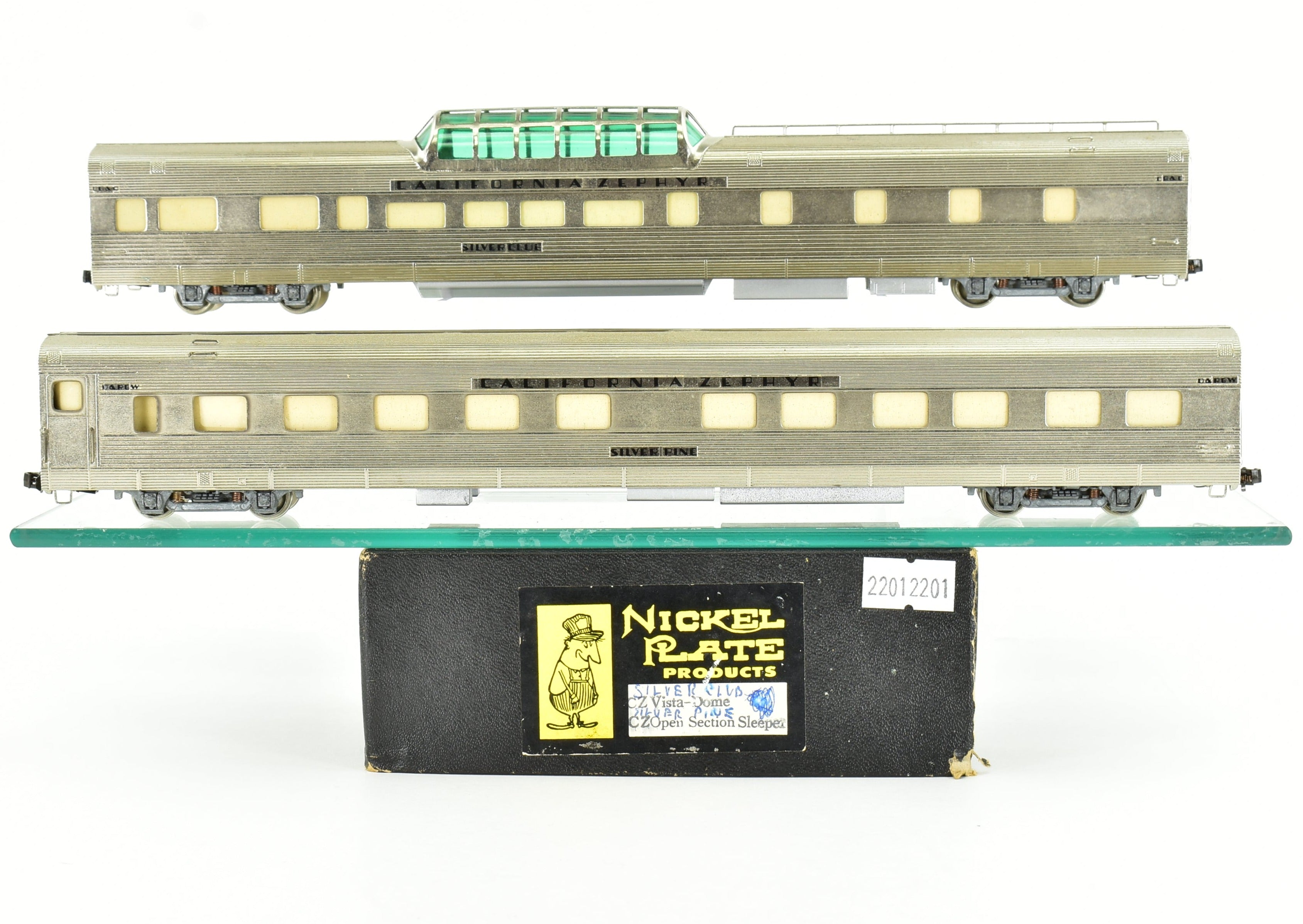 HO Scale Brass Model Train Set of Nickel Plate Products (NPP) Featuring CB&Q - Burlington Route, WP & D&RGW California Zephyr Buffet Lounge, Dome, Pullman Sleeper