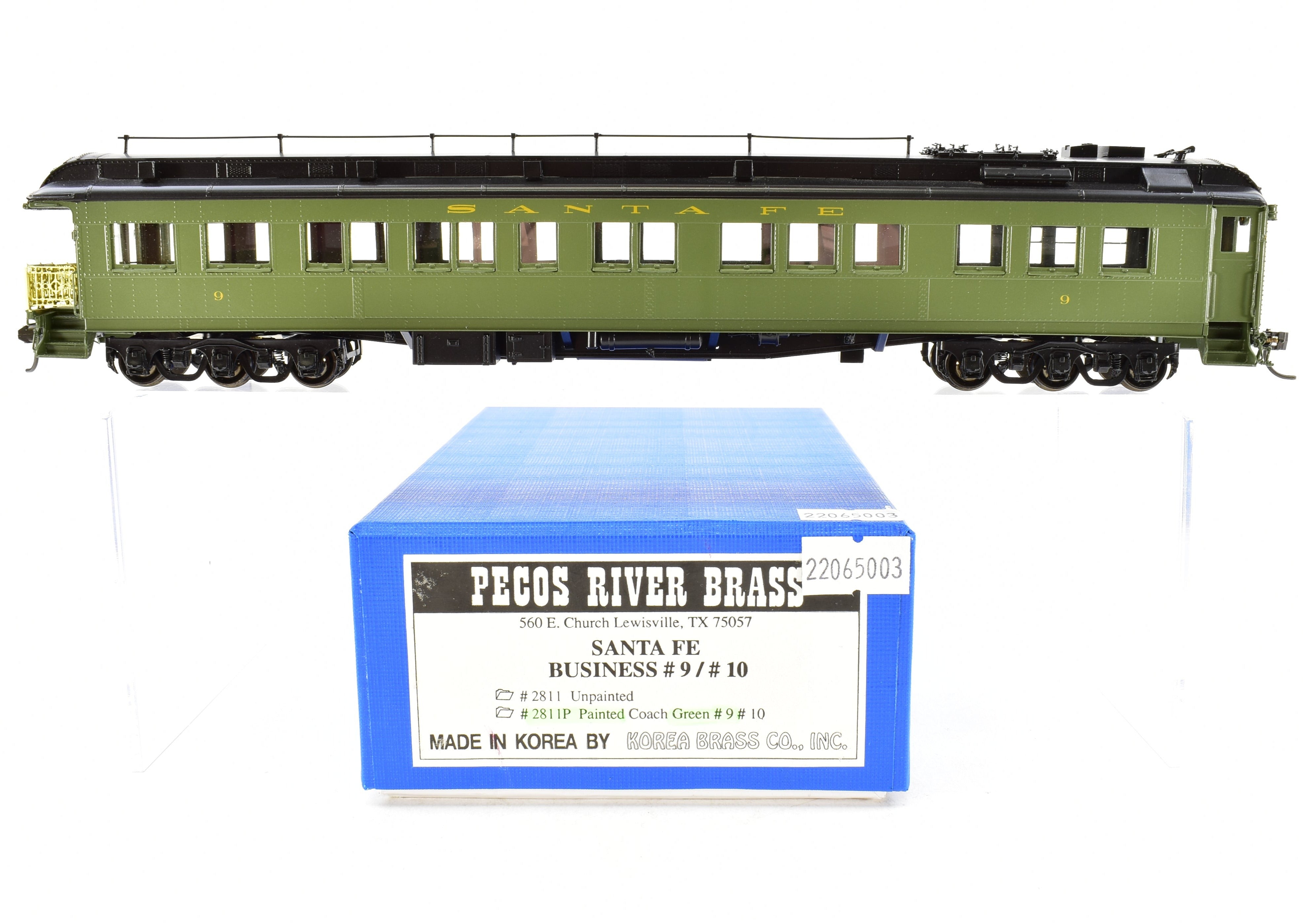 HO Scale Brass ATSF - Santa Fe Heavyweight Business Car #9 Factory Painted by Pecos River