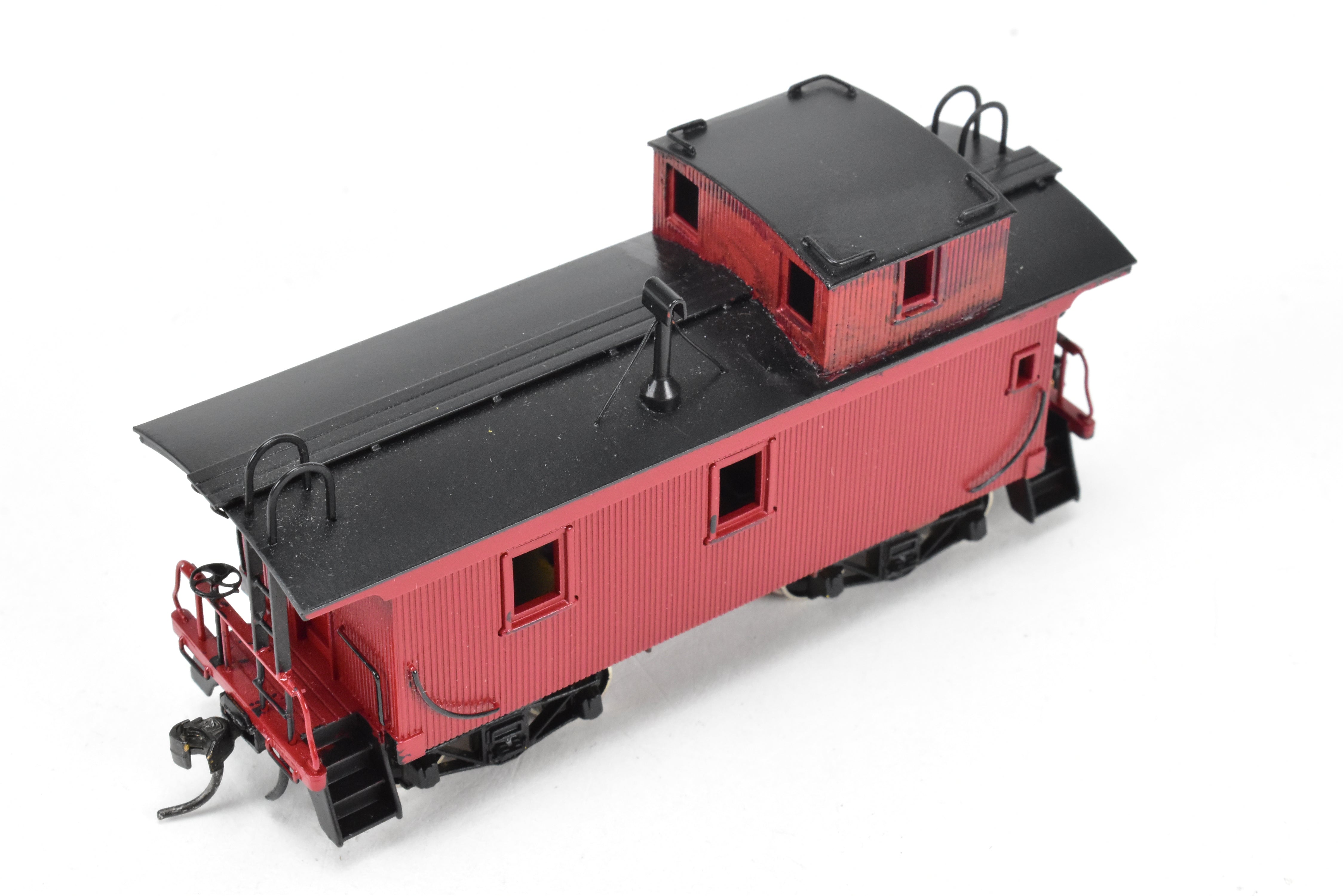 HO Scale Brass Model of Northwest Short Line (NWSL) and Northern Pacific (NP) 1700 Series Wood Caboose, Unlettered Custom - Painted in Caboose Red with Black Roof