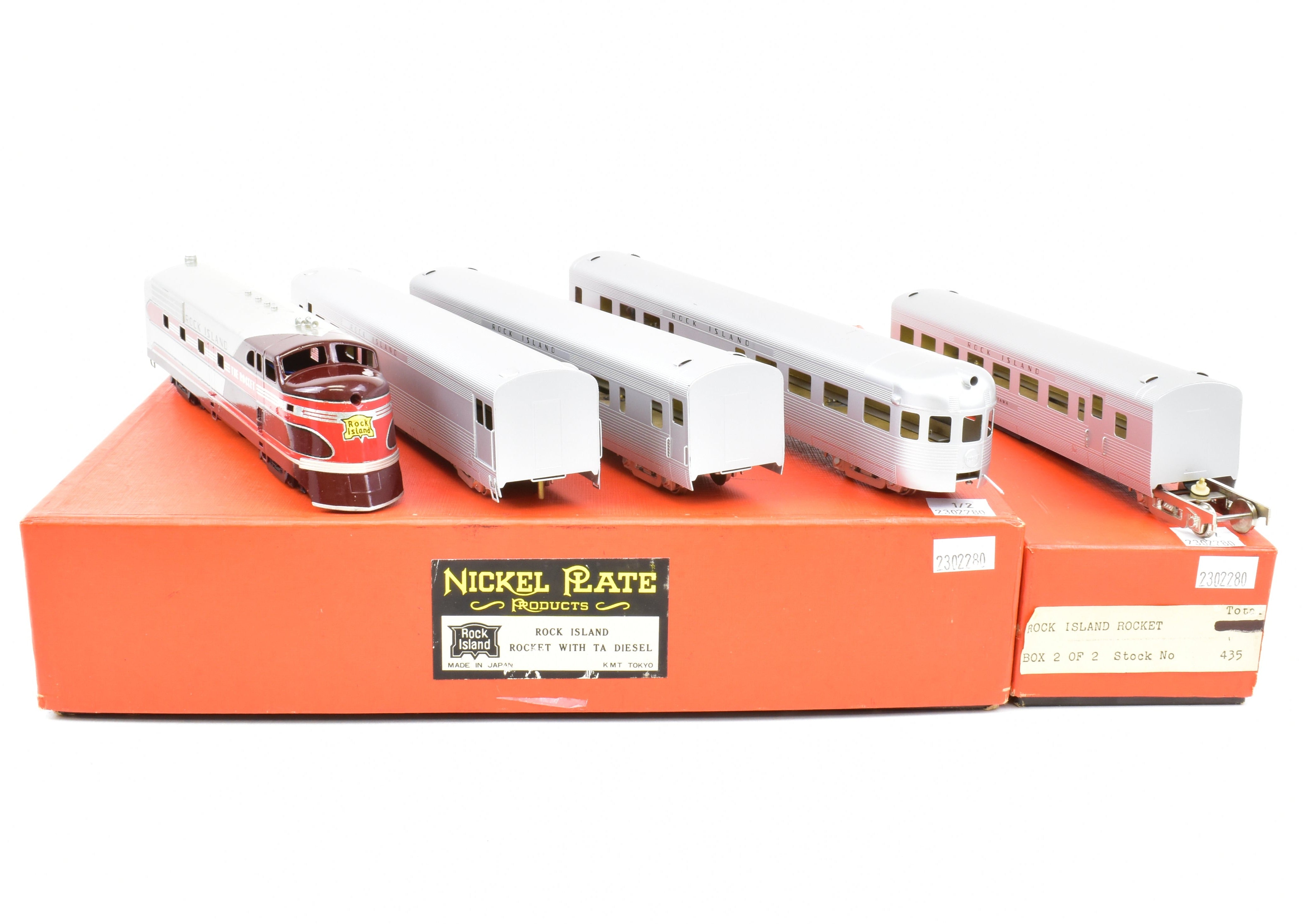 HO Scale Brass Nickel Plate Products CRI&P - Rock Island Rocket TA Locomotive and 4-Car Set with an Additional Factory-Painted Car