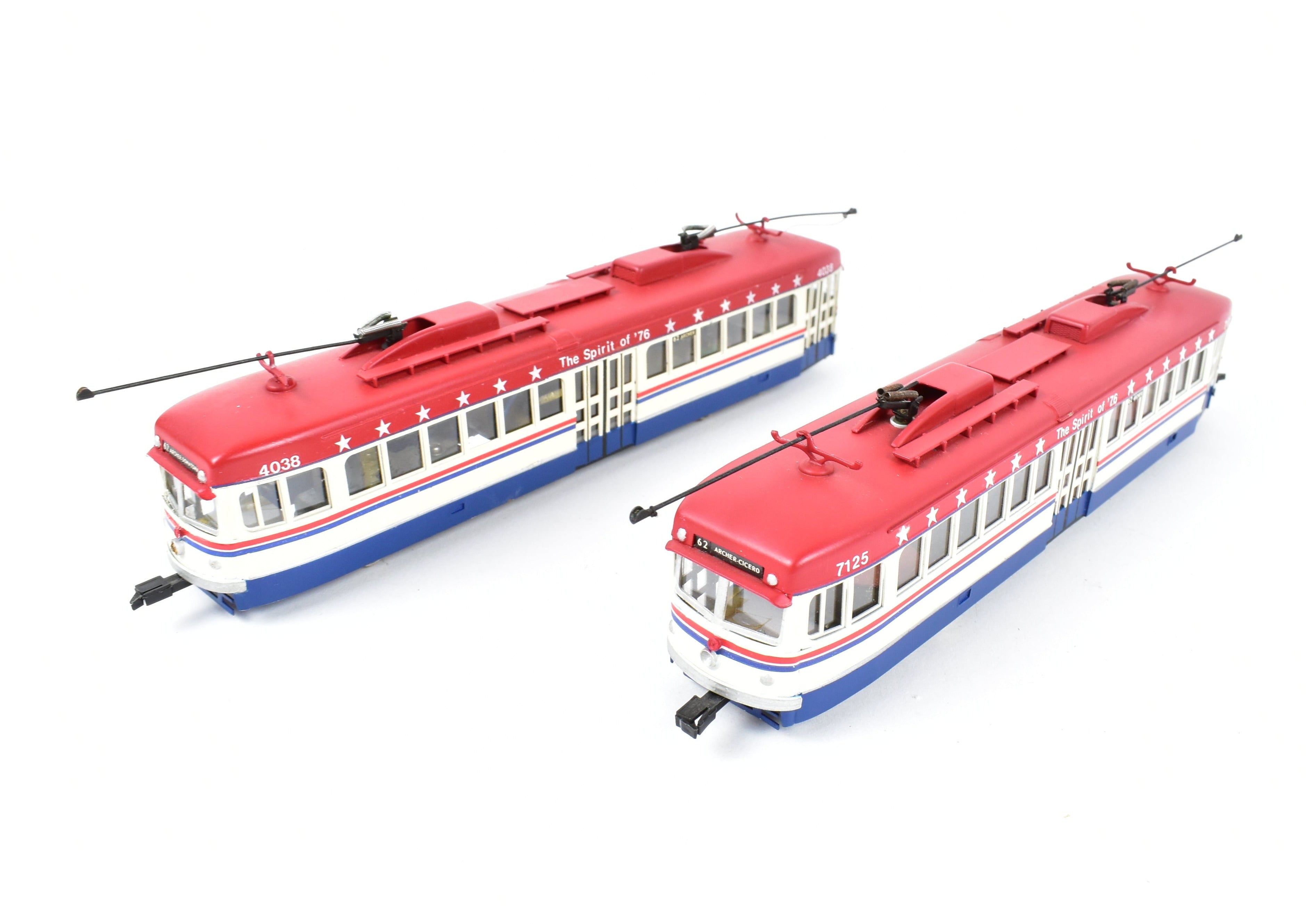 Custom Painted Bicentennial HO Brass Suydam Pacific Electric Double End PCC Car Pair in CTA Scheme