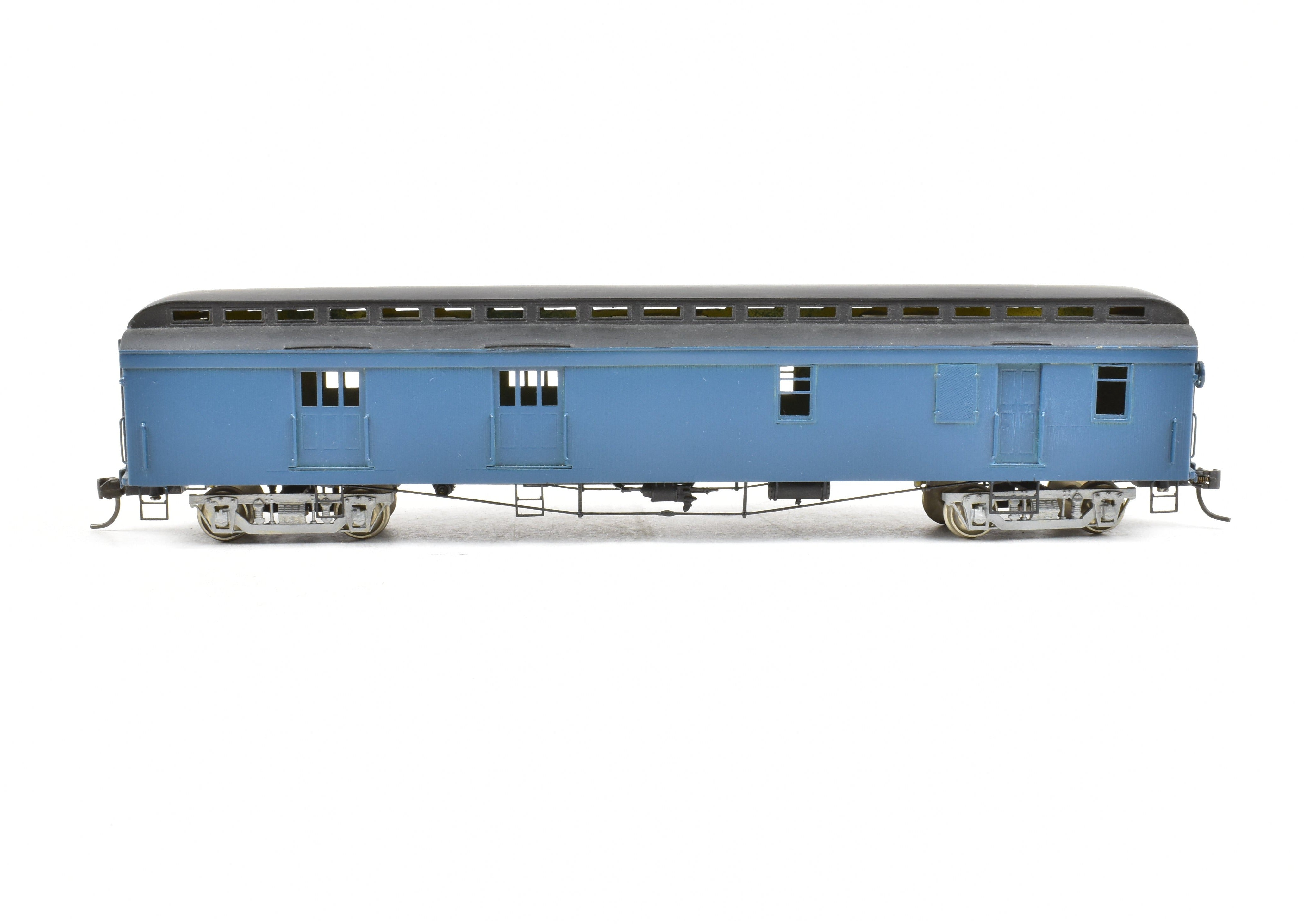 HO Scale Brass Nickel Plate Products (NPP) New York Ontario & Western (NYO&W) Baggage Express RPO Car with Custom Blue Paint and Grey Roof, Hand - Painted Model