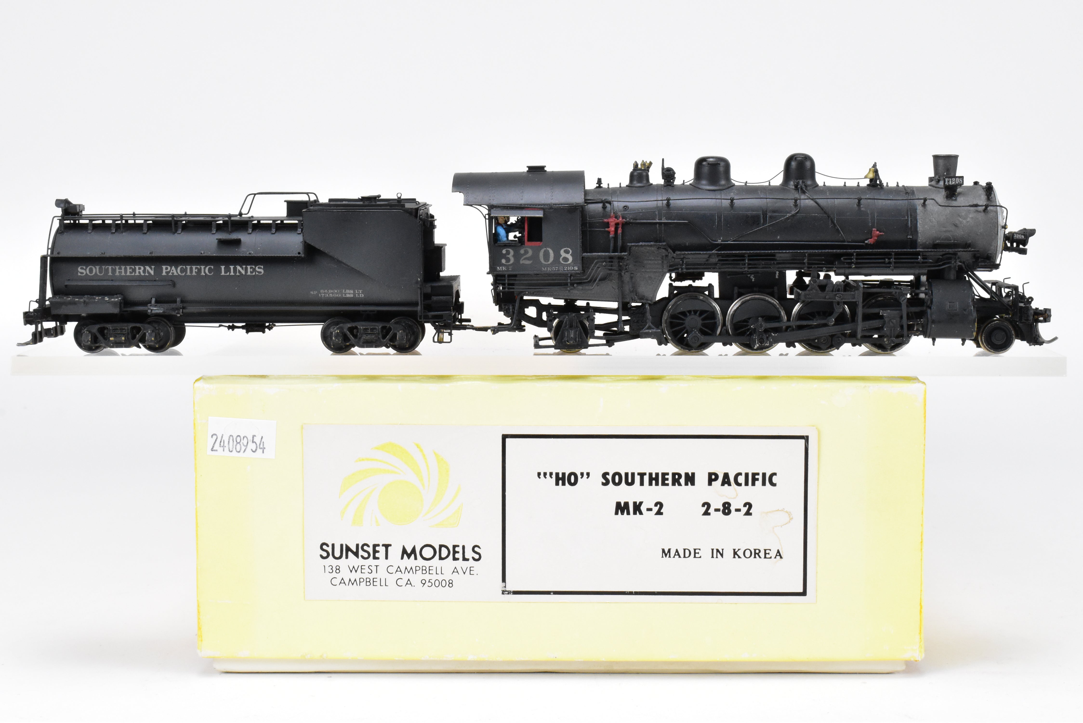 HO Brass Sunset Models SP - Southern Pacific MK - 2 2 - 8 - 2 CP #3208 with Light Weathering