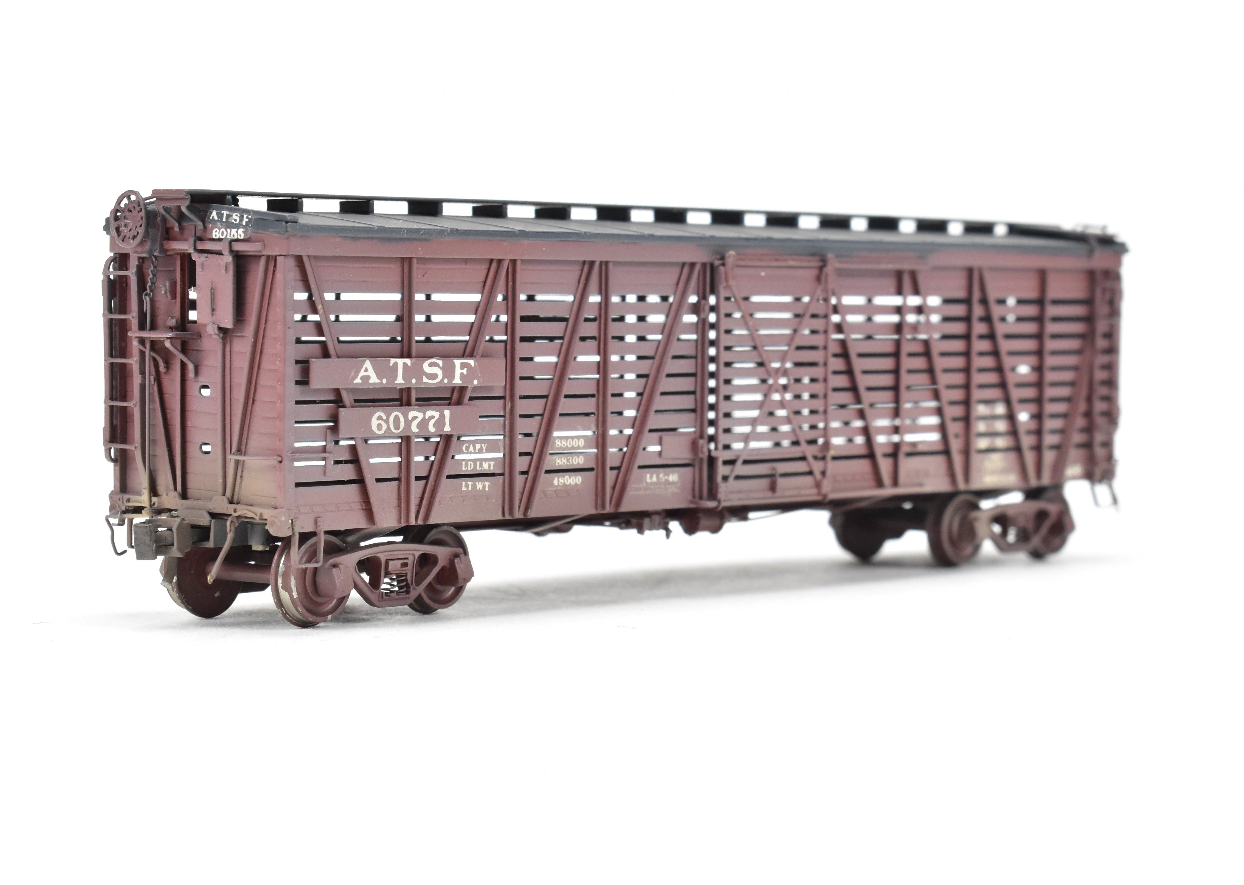 High - Quality HO Scale Brass Pecos River Brass ATSF - Santa Fe SK - U Stock Car Model with Custom - Painted and Weathered Reboxx Packaging