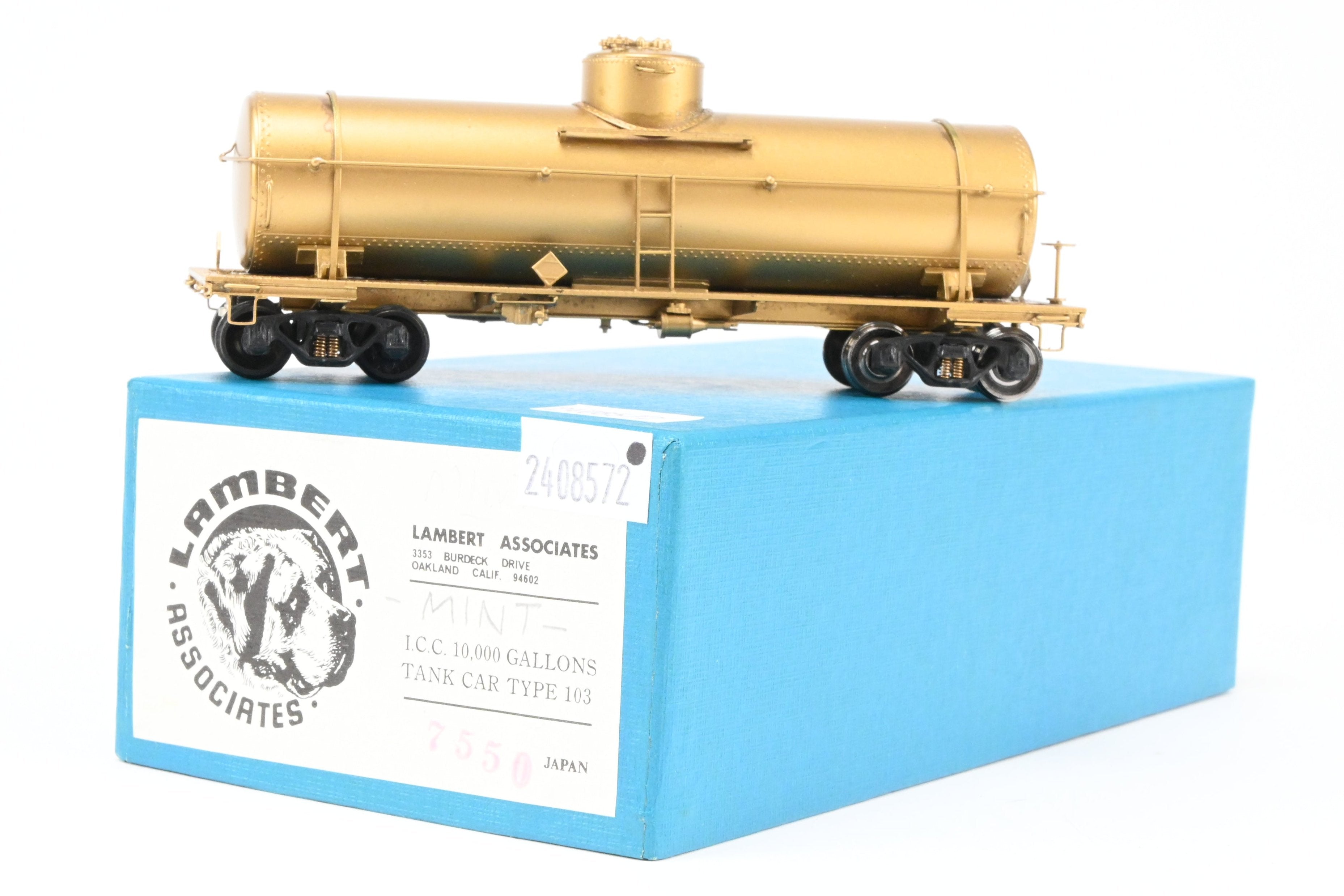 HO Scale Brass Lambert 10,000 Gallon Type 103 Various Roads ICC Tank Car for Model Railroads