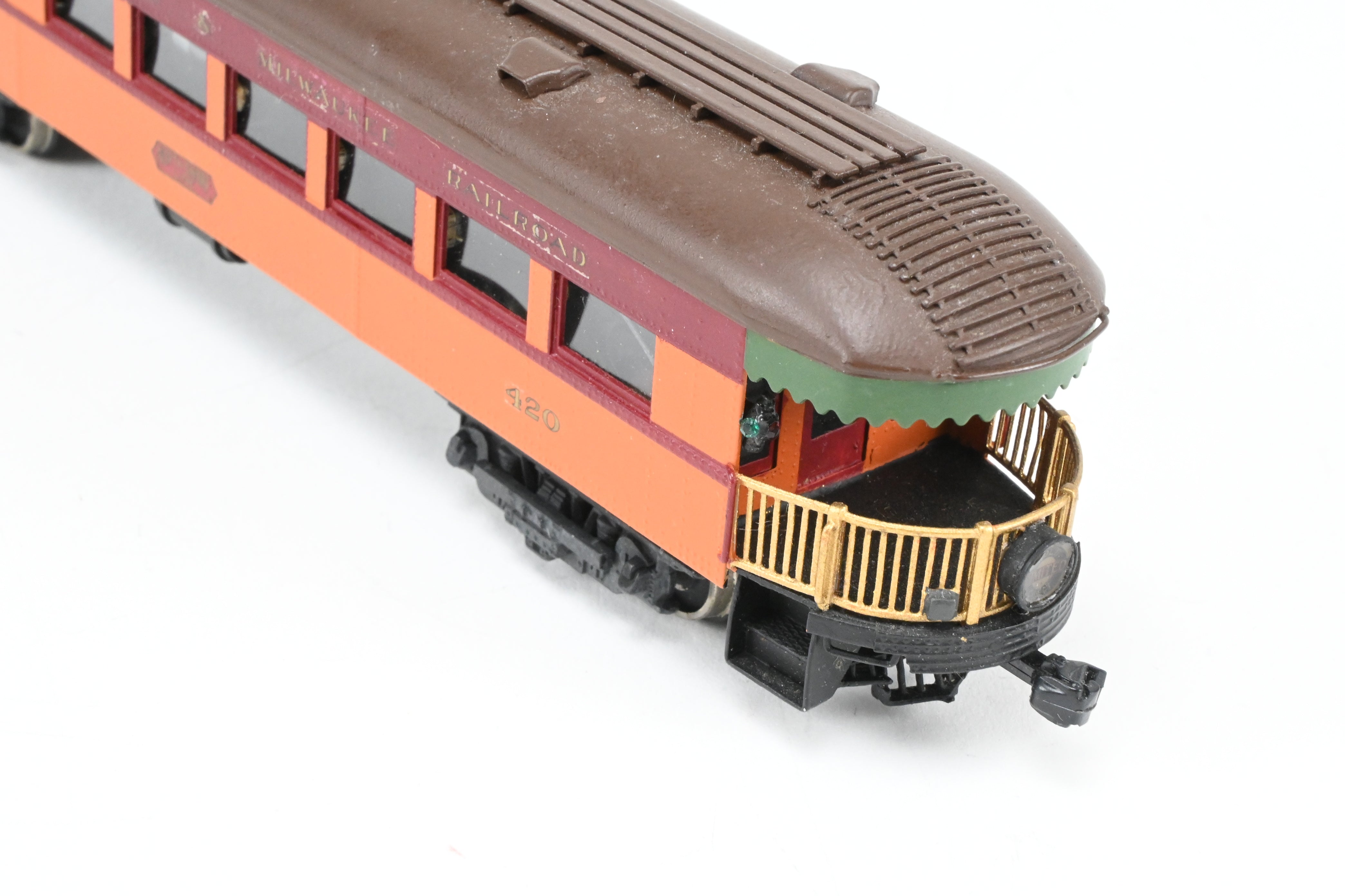 HO Scale Brass Model Parlor Observation Trailer - Midwest Trolley Museum CNS&M - North Shore Line No. 420 with Functioning Marker Lamps