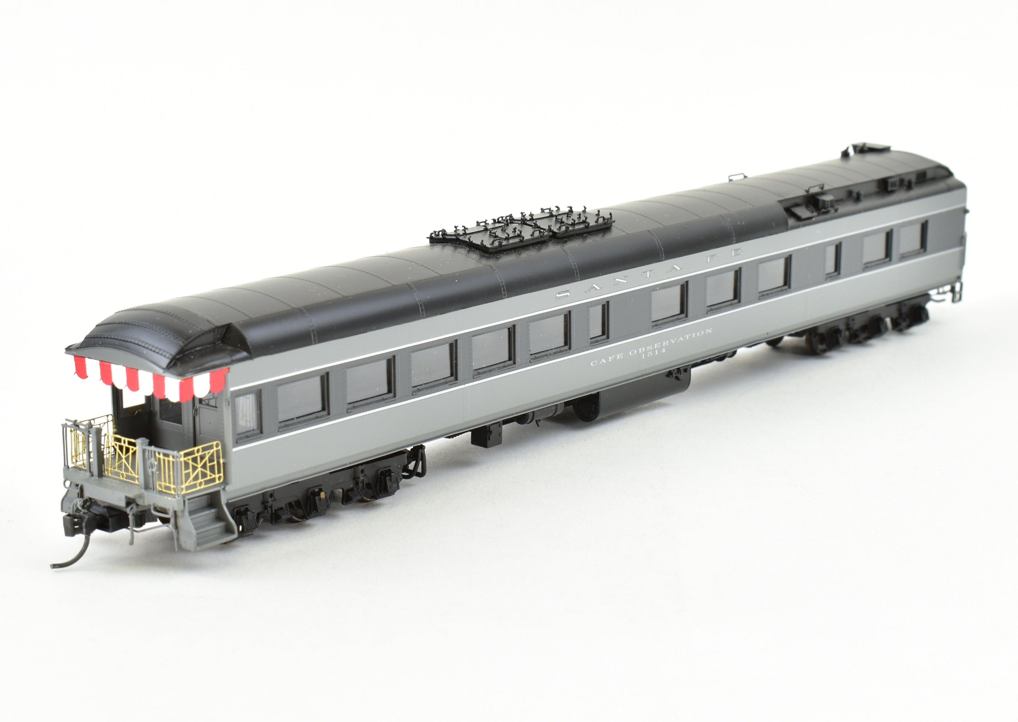 HO Scale Brass Model of Pecos River Brass ATSF - Santa Fe 80 - Foot Cafe Observation Car #1514 in Two - Tone Grey Finish for Model Train Enthusiasts