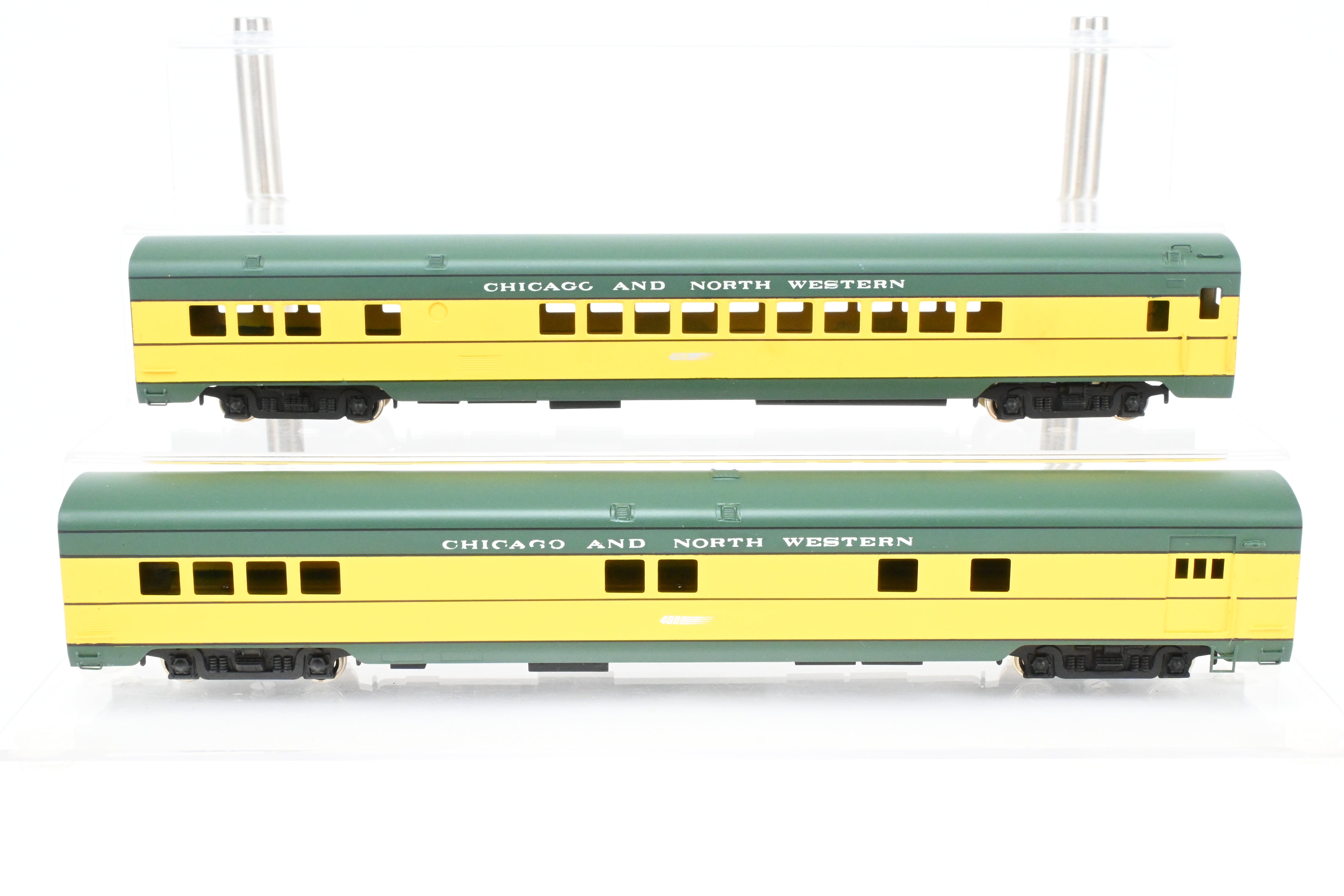 High - Quality HO Scale Brass Nickel Plate Products (NPP) Chicago & Northwestern (C&NW) Baggage and Parlor Car Set with Factory Painting