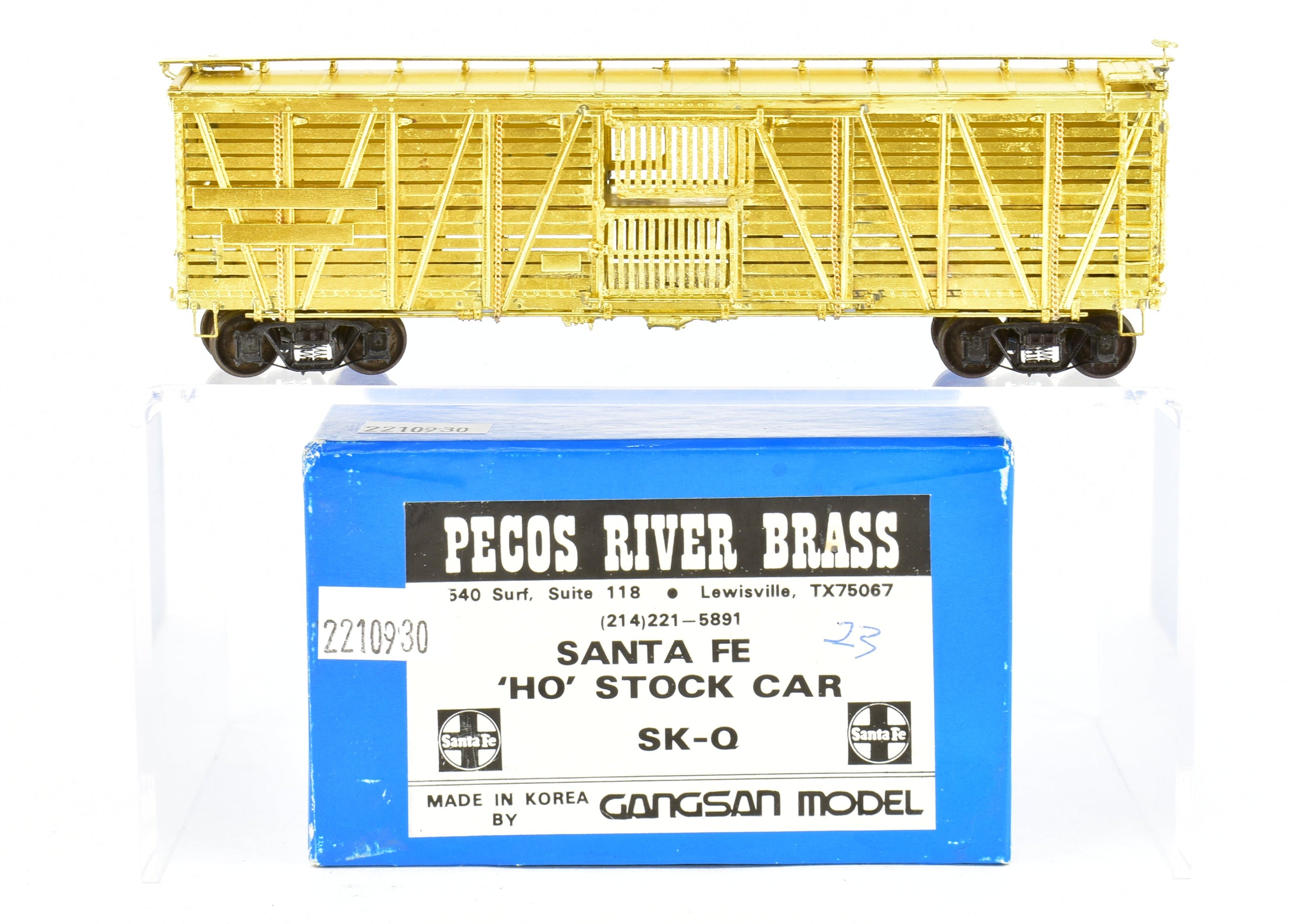 HO Scale Brass ATSF - Santa Fe Sk-Q Stock Car with Kadee Replacement Trucks