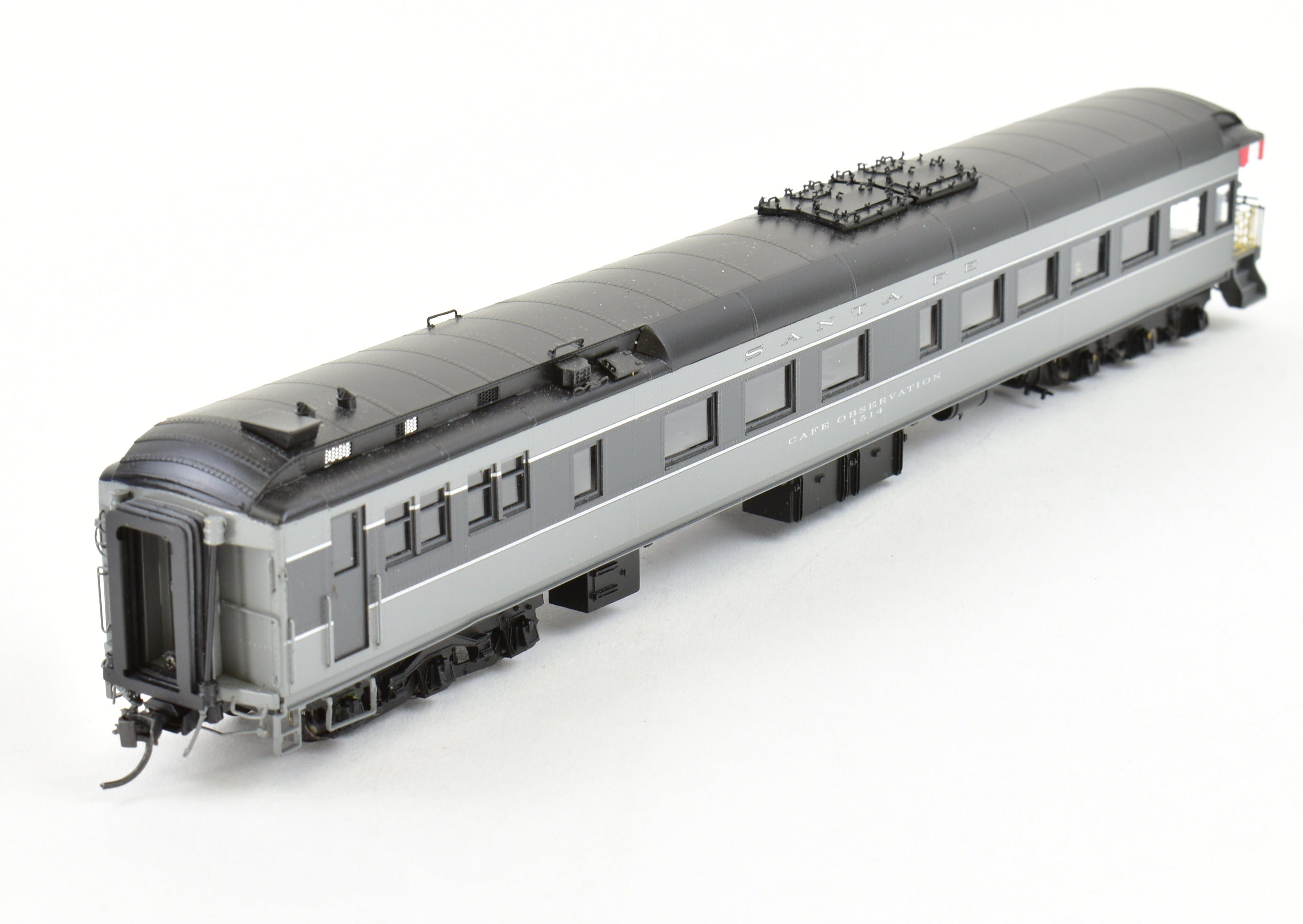 HO Scale Brass Model of Pecos River Brass ATSF - Santa Fe 80 - Foot Cafe Observation Car #1514 in Two - Tone Grey Finish for Model Train Enthusiasts