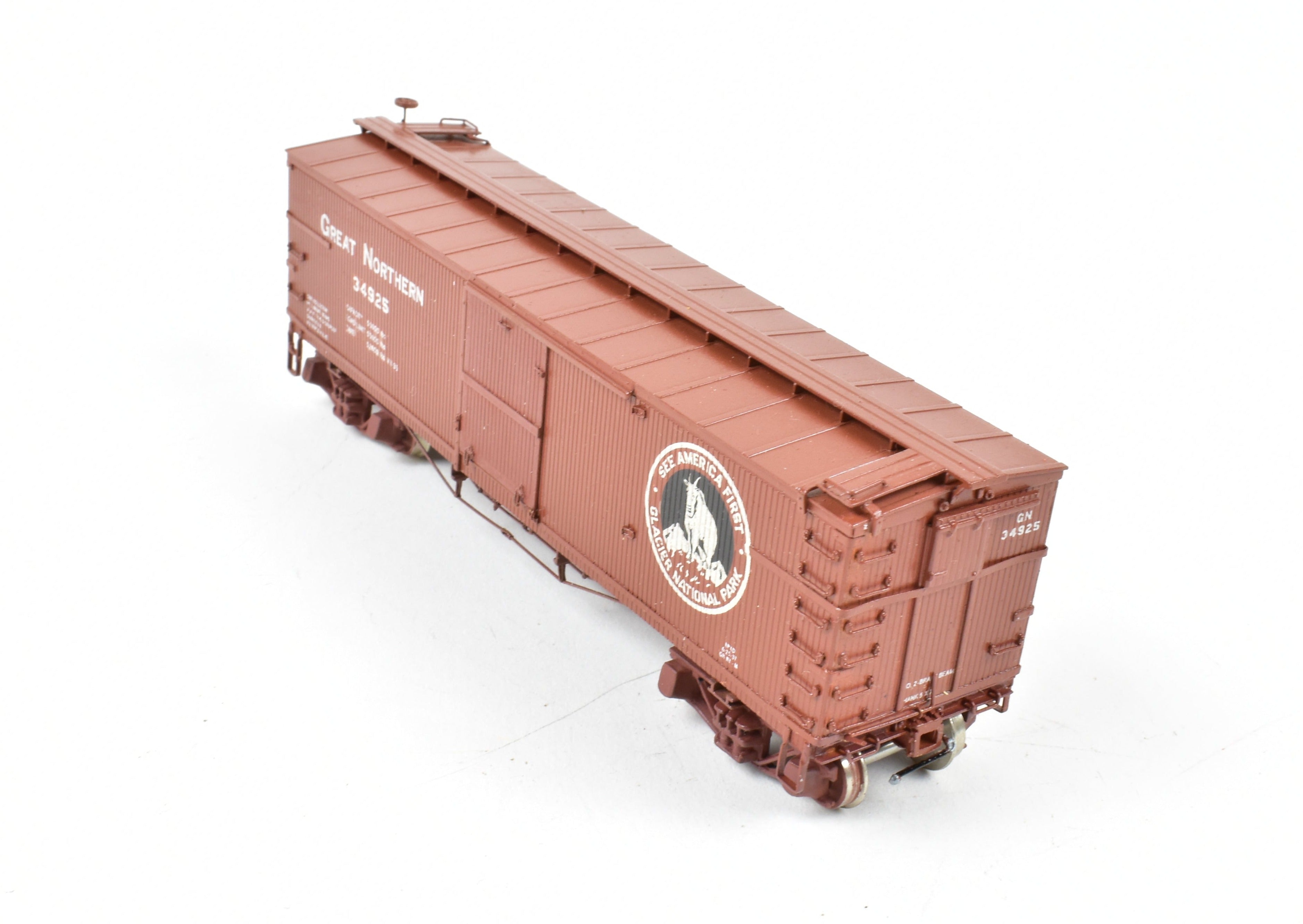 HO Scale Brass Nickel Plated Great Northern 40-Foot Boxcar Model with AB Brake System, Custom Painted Boxcar No. 34925 by Nickel Plate Products