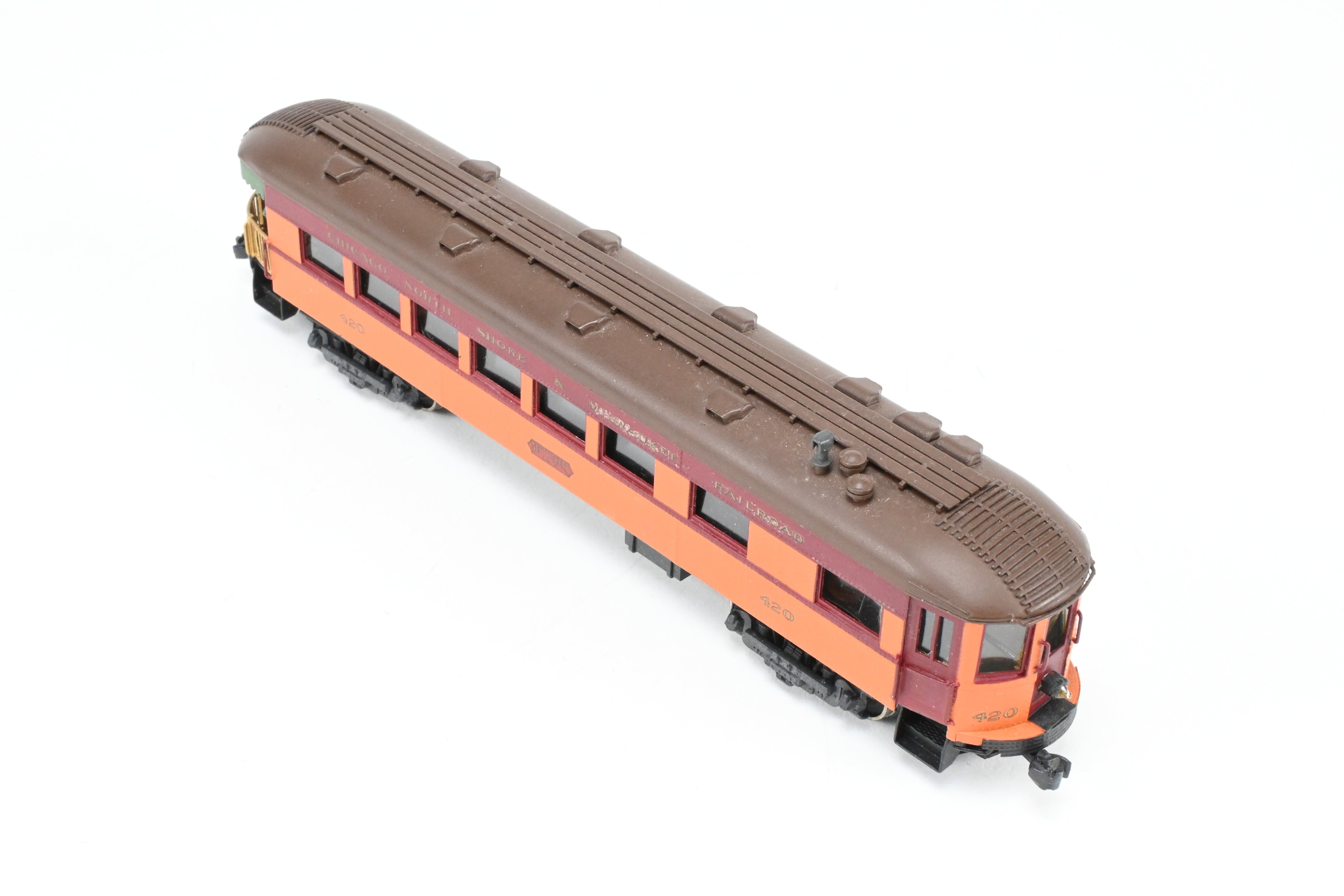 HO Scale Brass Model Parlor Observation Trailer - Midwest Trolley Museum CNS&M - North Shore Line No. 420 with Functioning Marker Lamps