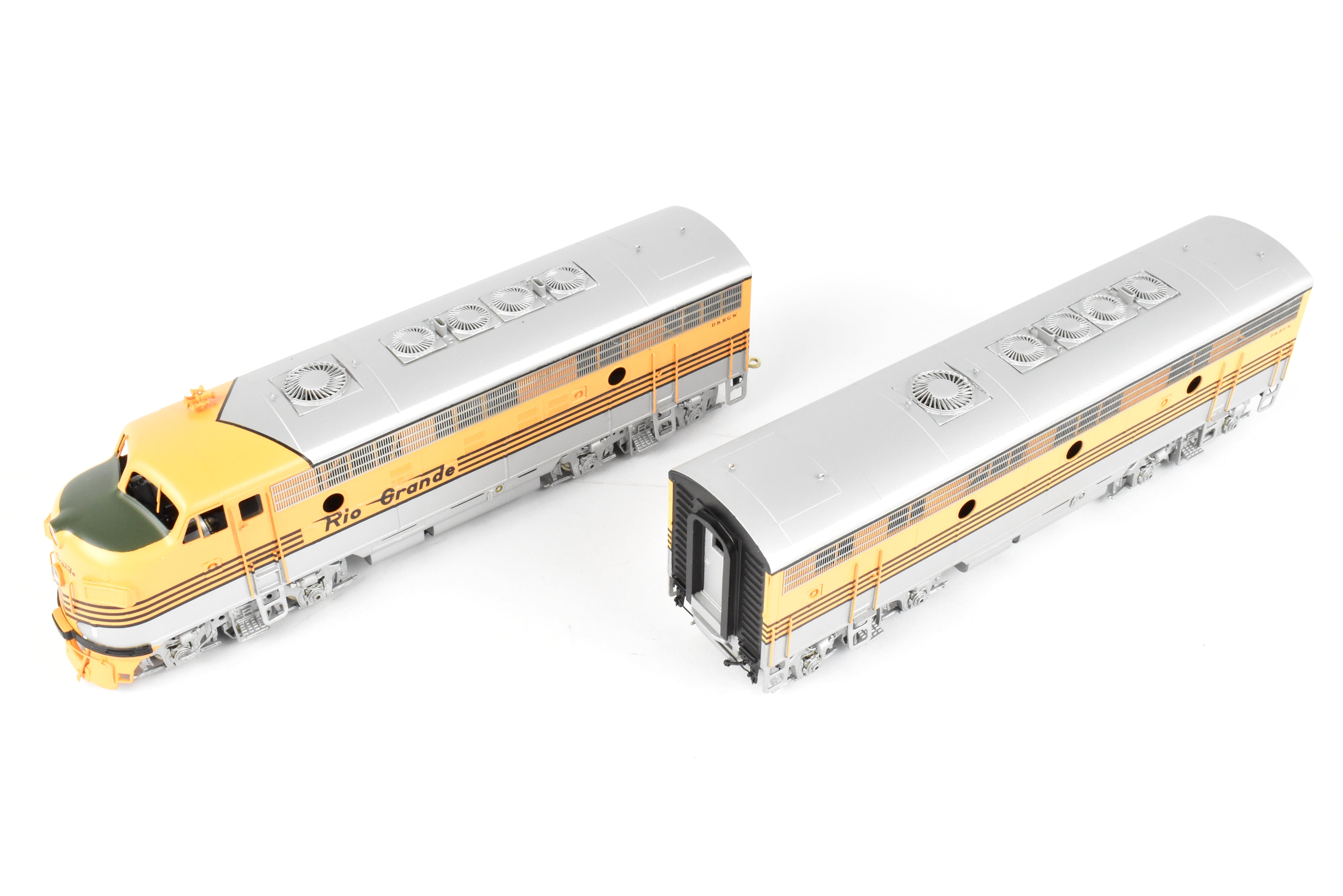 HO Brass Oriental Limited D&RGW EMD F7 A/B/B/A Set, 1500 HP, 5-Stripe Paint