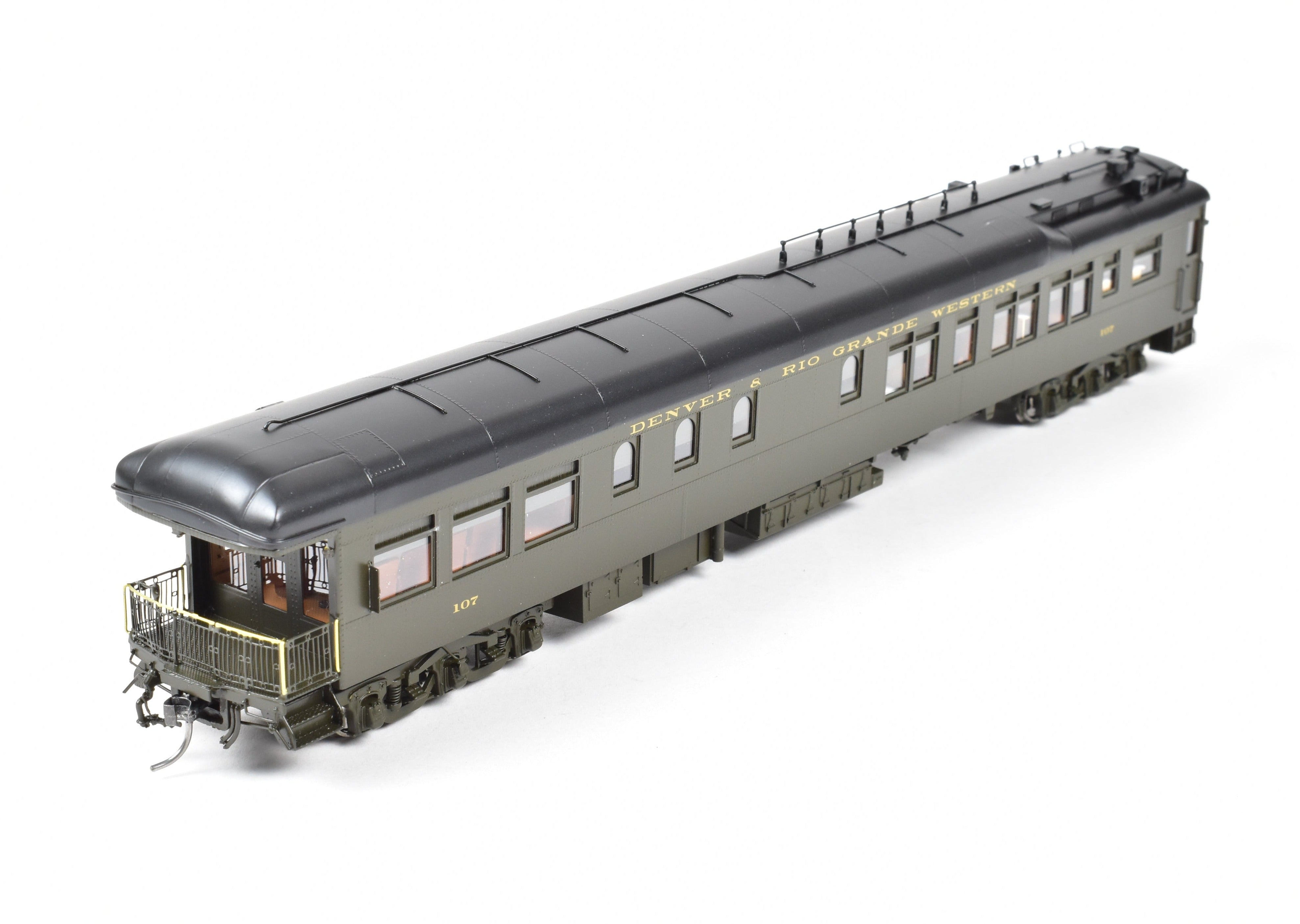 HO NEW Brass North Bank Line D&RGW 107 Business Car in Pullman Green (1951 - 1955)
