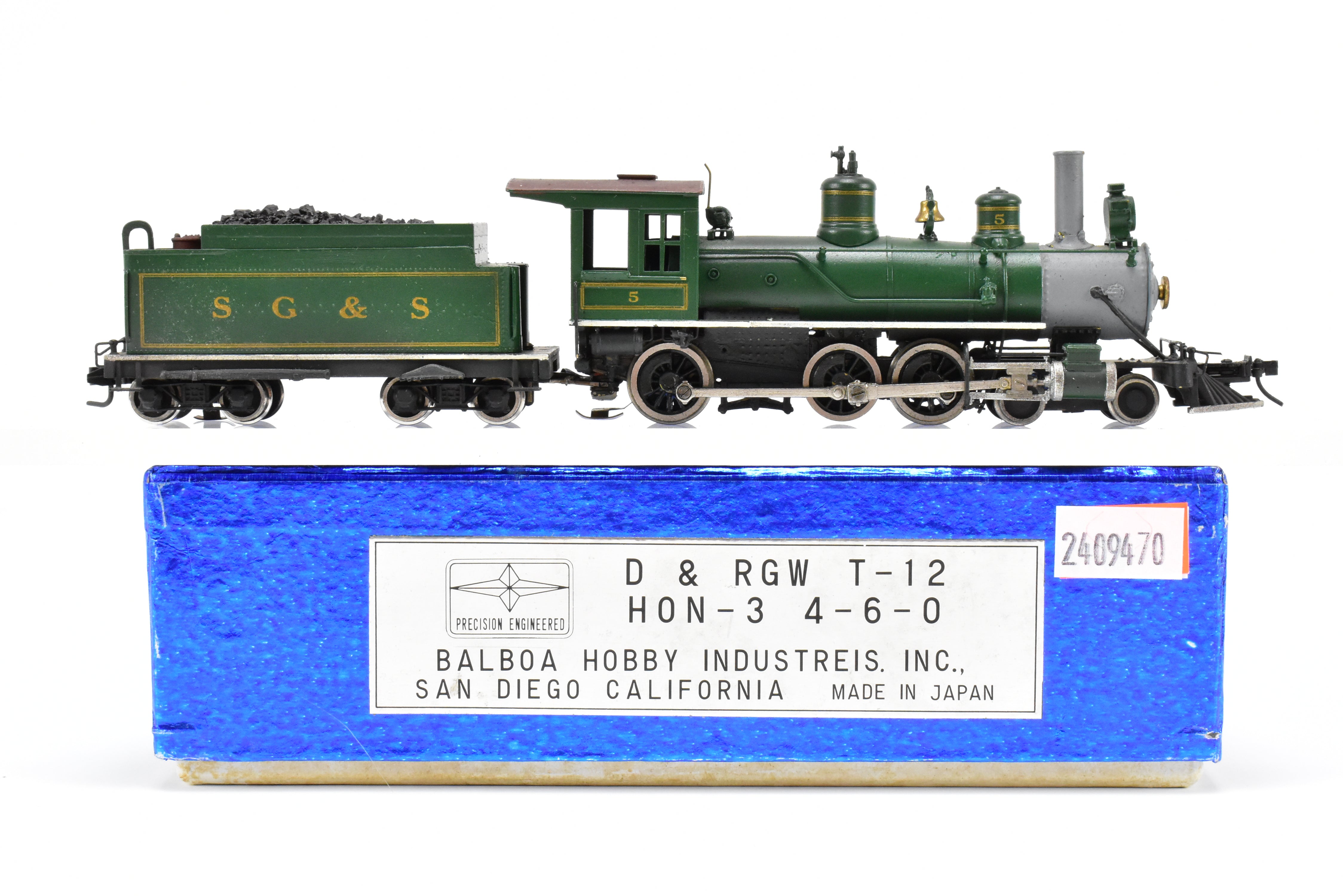 HOn3 Scale Brass Balboa D&RGW - Denver & Rio Grande Western T-12 4-6-0 Custom Built Locomotive with CP Private Road SG&S #5 and FED Tender, Featuring Can Motor Upgrade (AS-IS Condition)