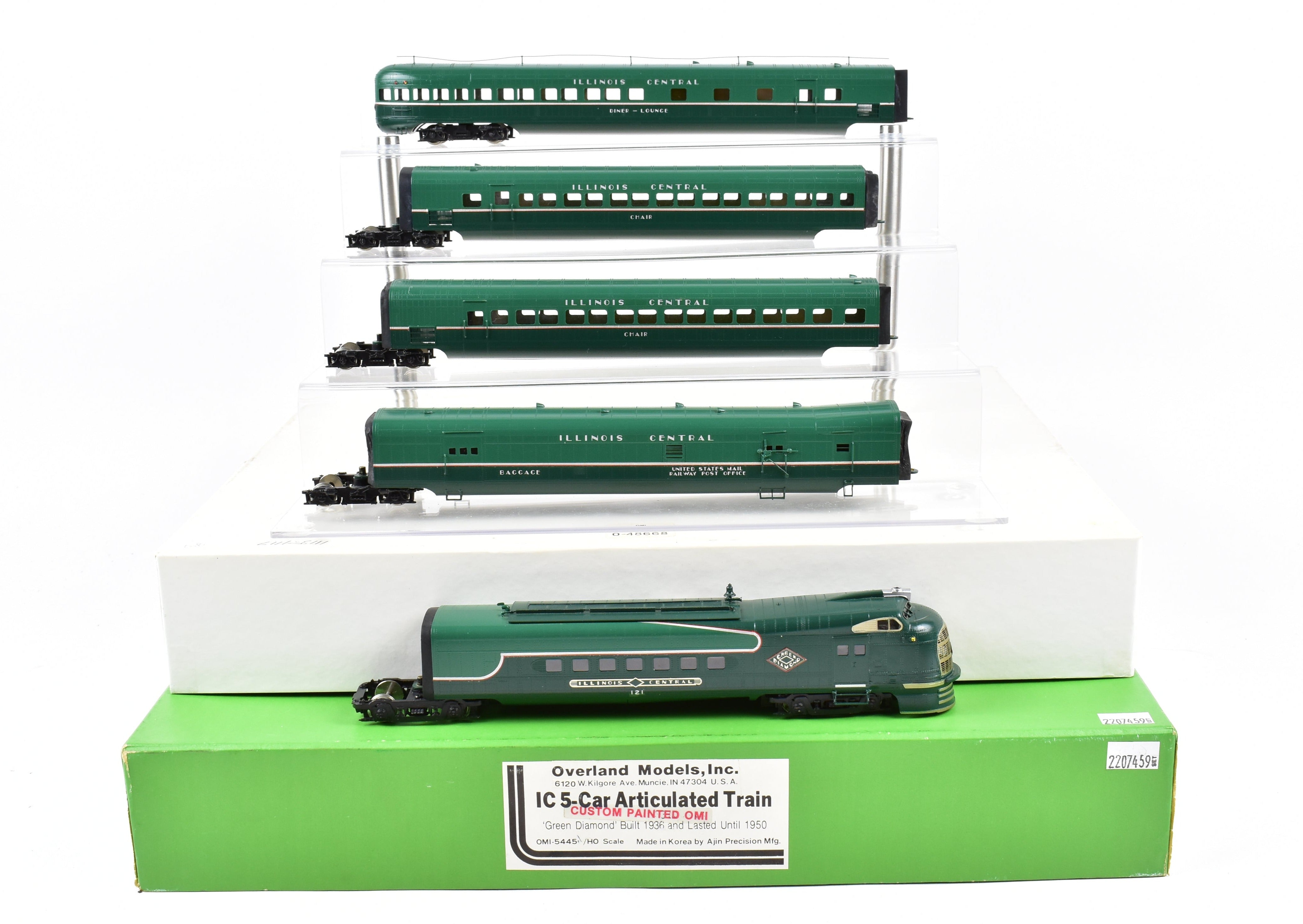 HO Brass CON OMI - Overland Models IC Illinois Central 5 - Car Articulated Factory - Painted Train Set