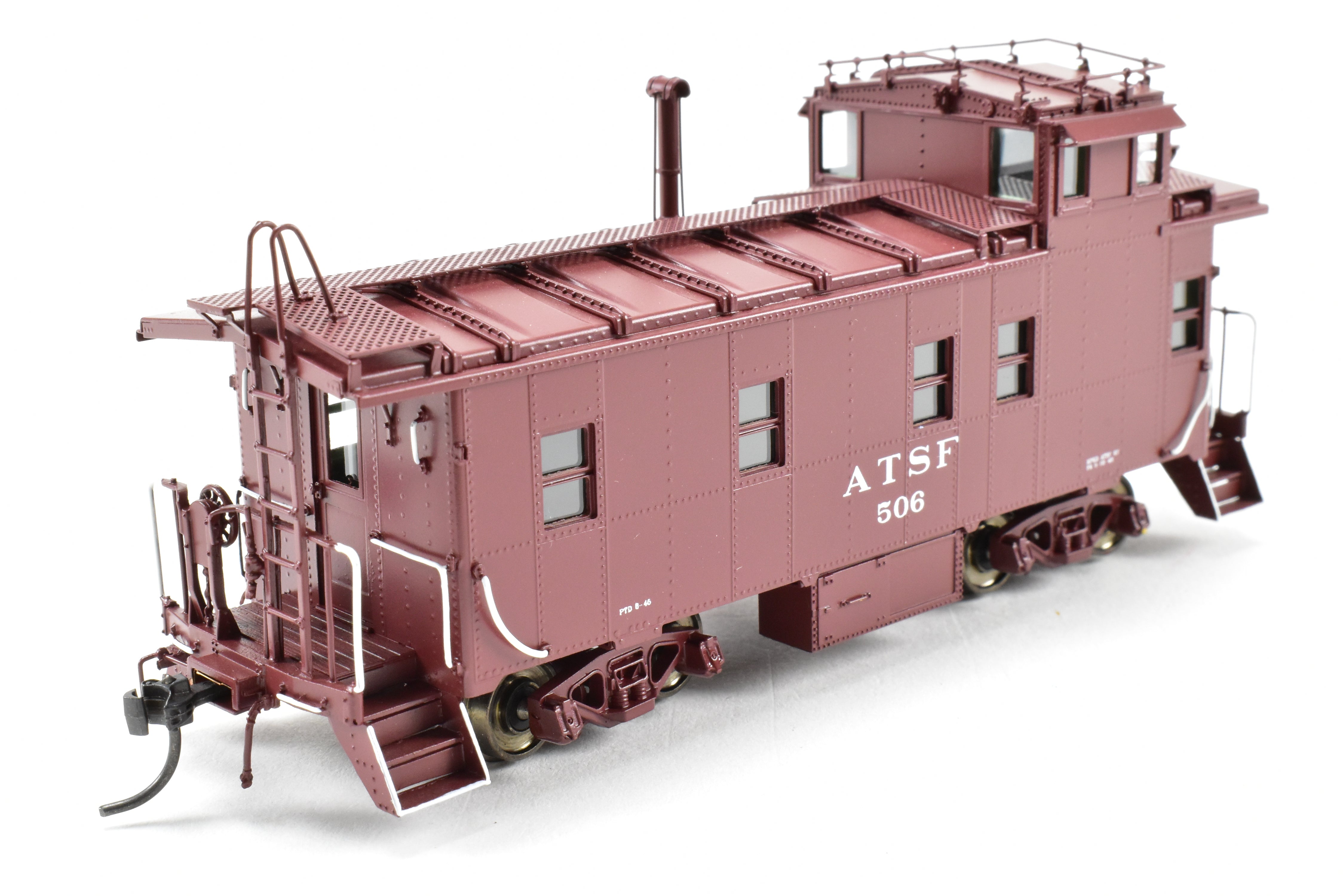 HO Scale Brass Division Point (DVP) Santa Fe Style Peaked Roof Caboose with Antenna and Factory Painted Finish, Road Number FP #506