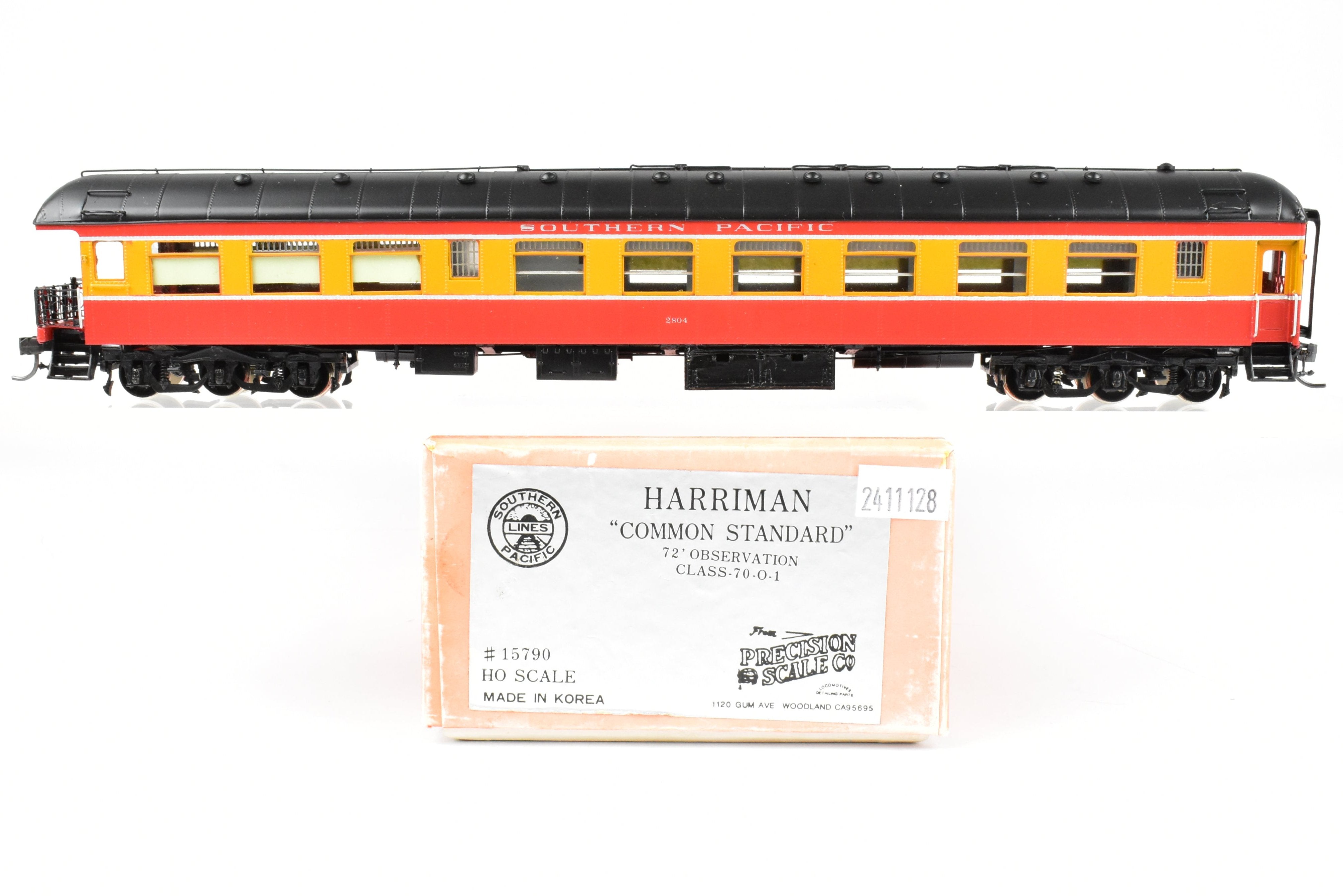 HO Scale Brass Precision Scale Co. Model - Southern Pacific Harriman CS 72' Observation Car of Class 70 - O - 1 in Daylight Scheme, Custom Painted and Lettered #2804