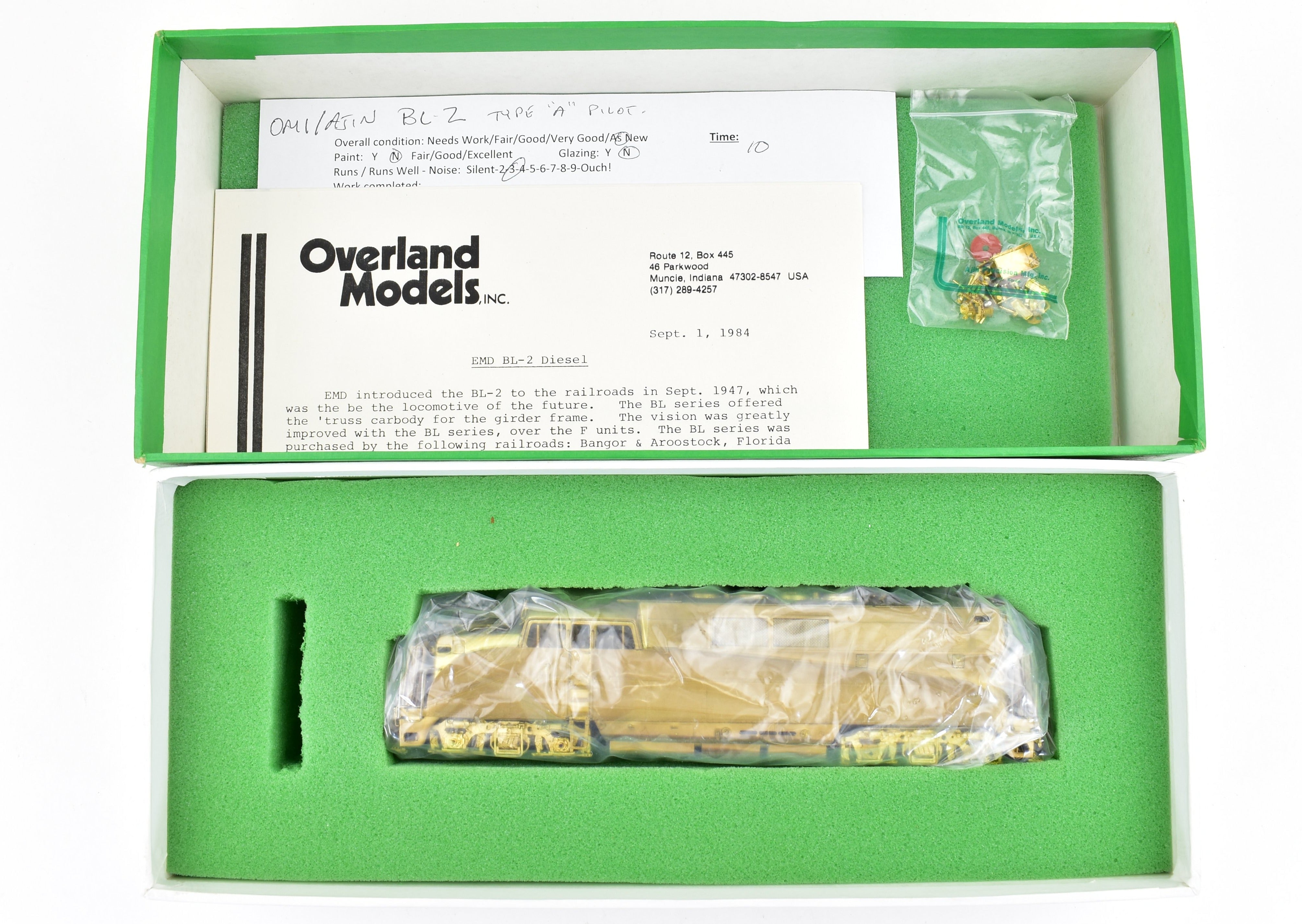 HO Brass OMI by Overland Models Inc - EMD BL - 2 Type A Pilot for Various Roads