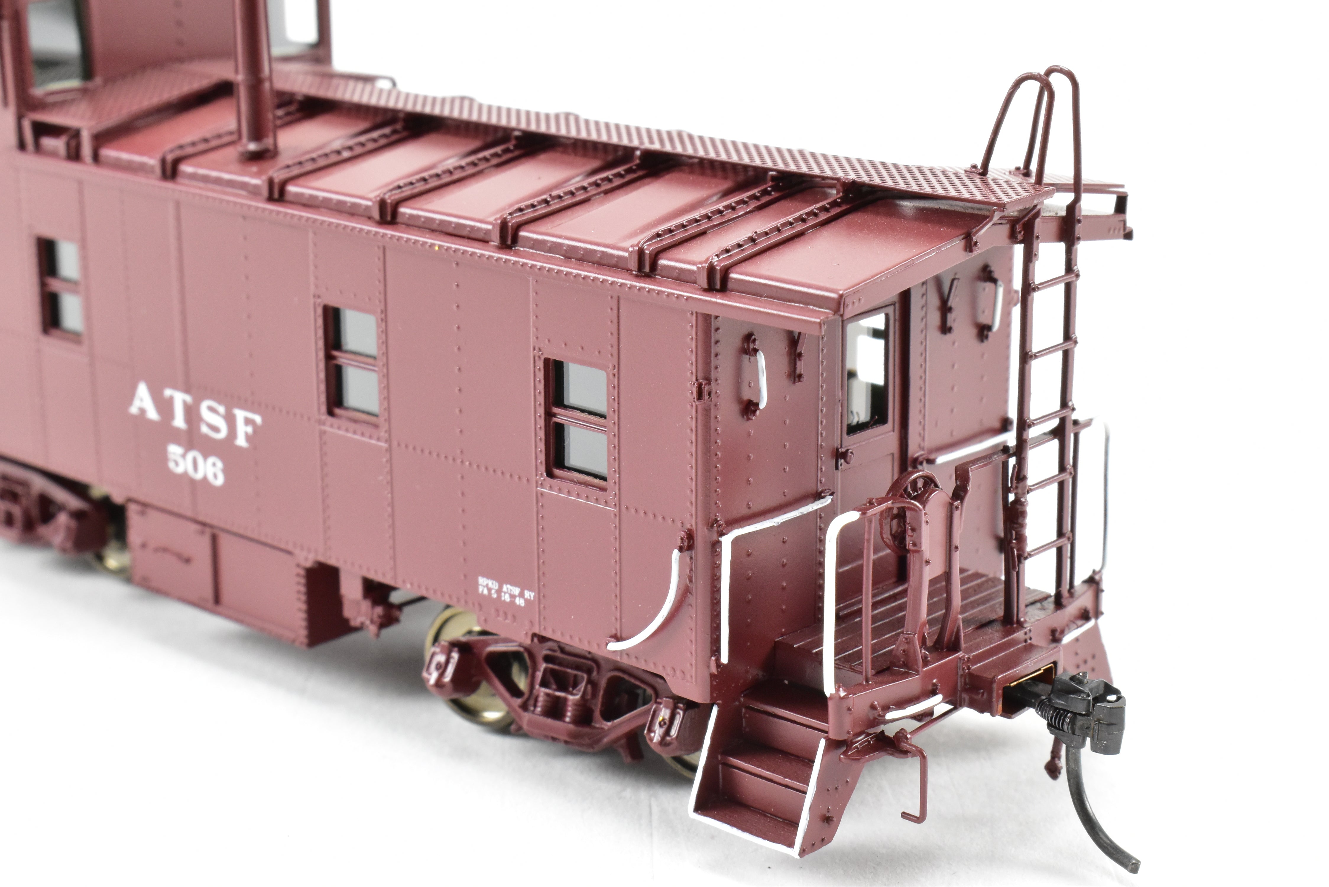 HO Scale Brass Division Point (DVP) Santa Fe Style Peaked Roof Caboose with Antenna and Factory Painted Finish, Road Number FP #506
