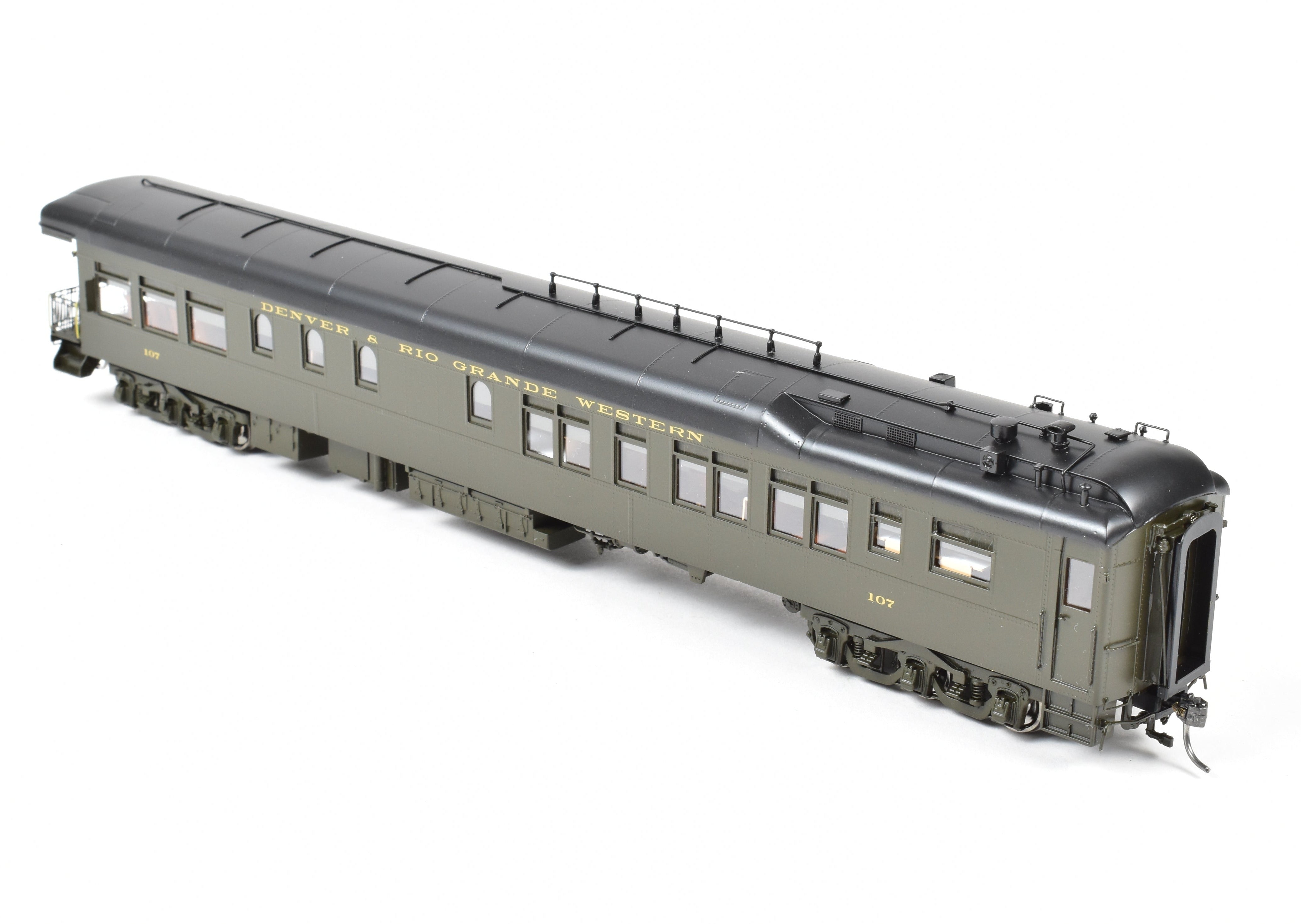 HO NEW Brass North Bank Line D&RGW 107 Business Car in Pullman Green (1951 - 1955)