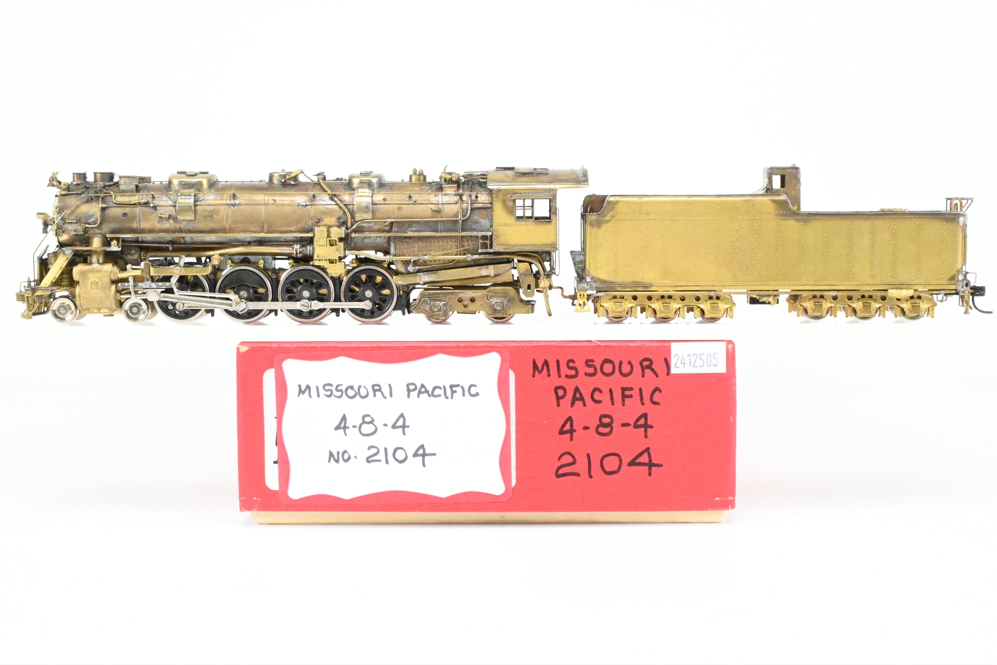 HO Scale Custom-Made Brass Model Train - Missouri Pacific 2100 Series 4-8-4 Locomotive, Specifically Built as No. 2104, a One-of-a-Kind Creation by Joe G. Collias