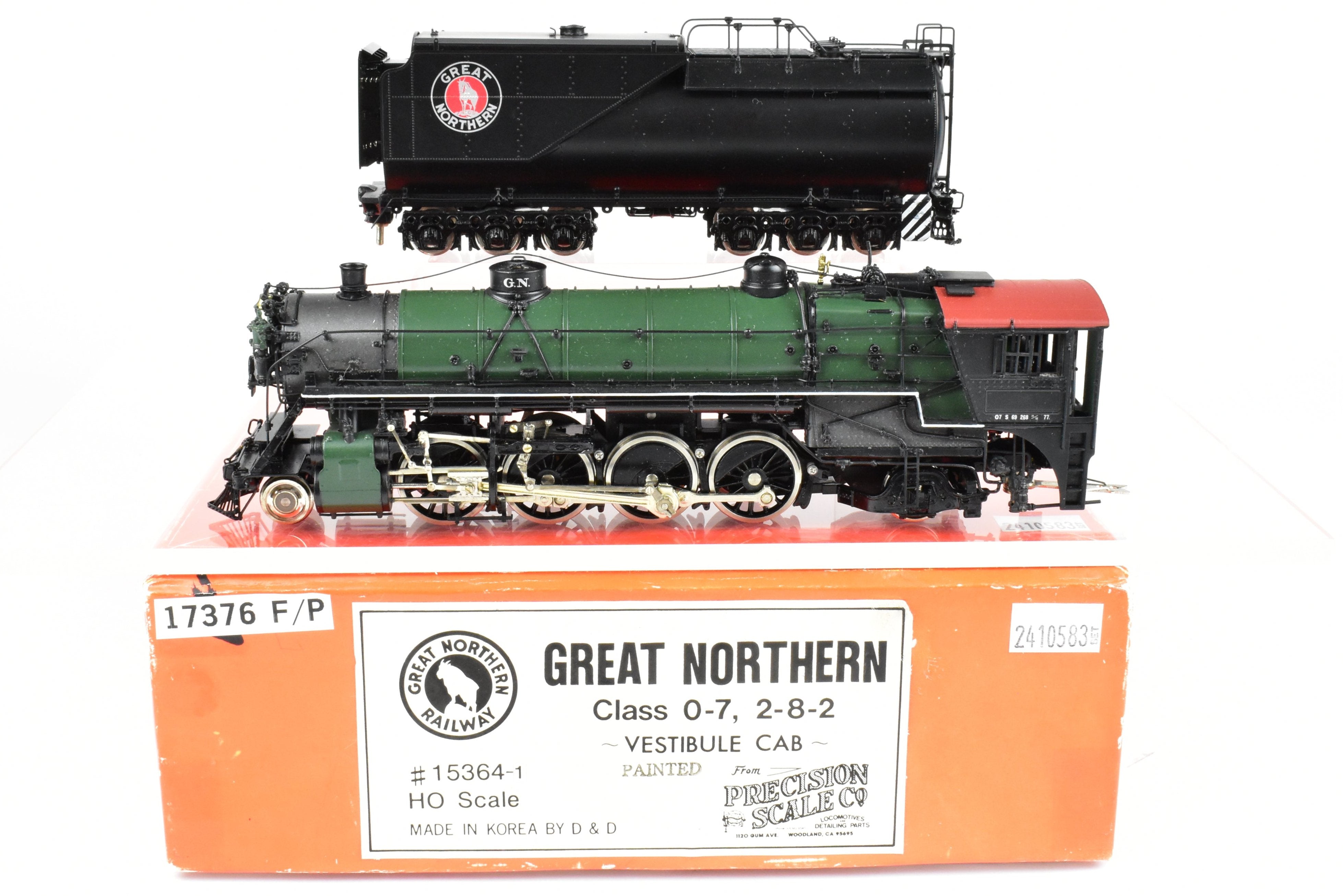 HO Scale Brass Model Train - Precision Scale Co. (PSC) Great Northern Class O - 7 with Vestibule Cab 2 - 8 - 2 Freight Locomotive