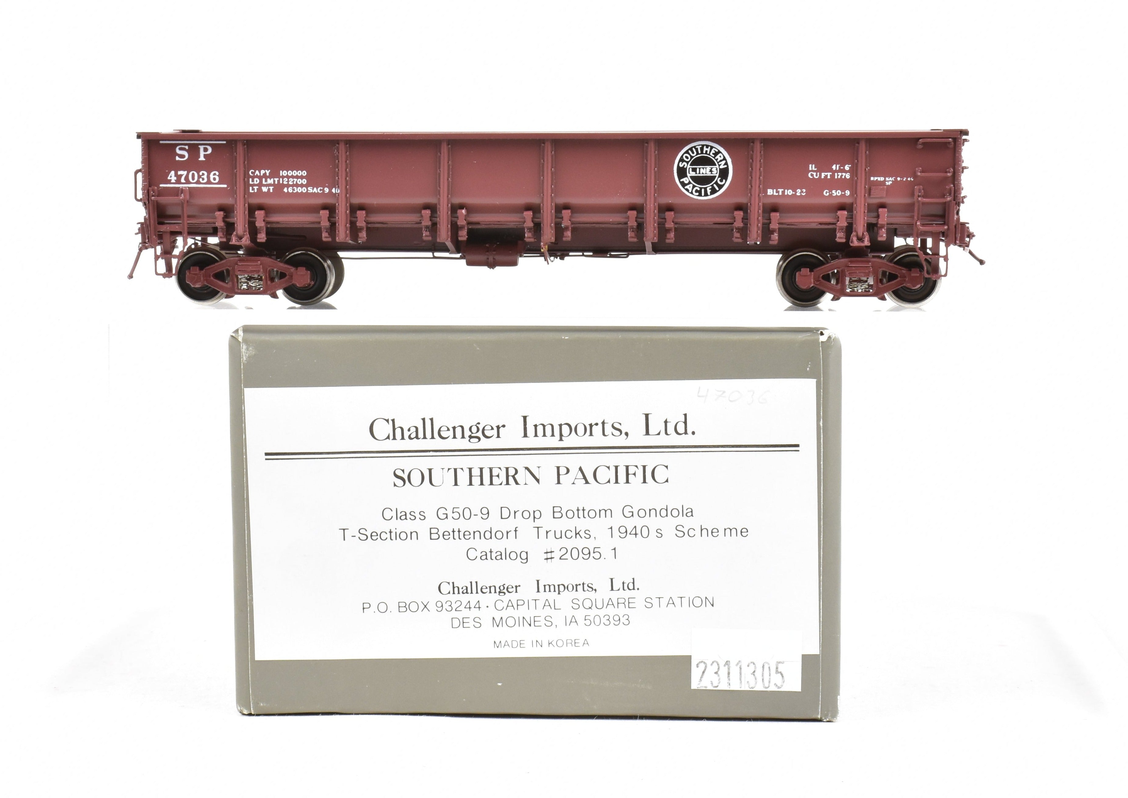 1940s HO Scale Brass Southern Pacific G50 - 9 Drop Bottom Gondola by Challenger Imports