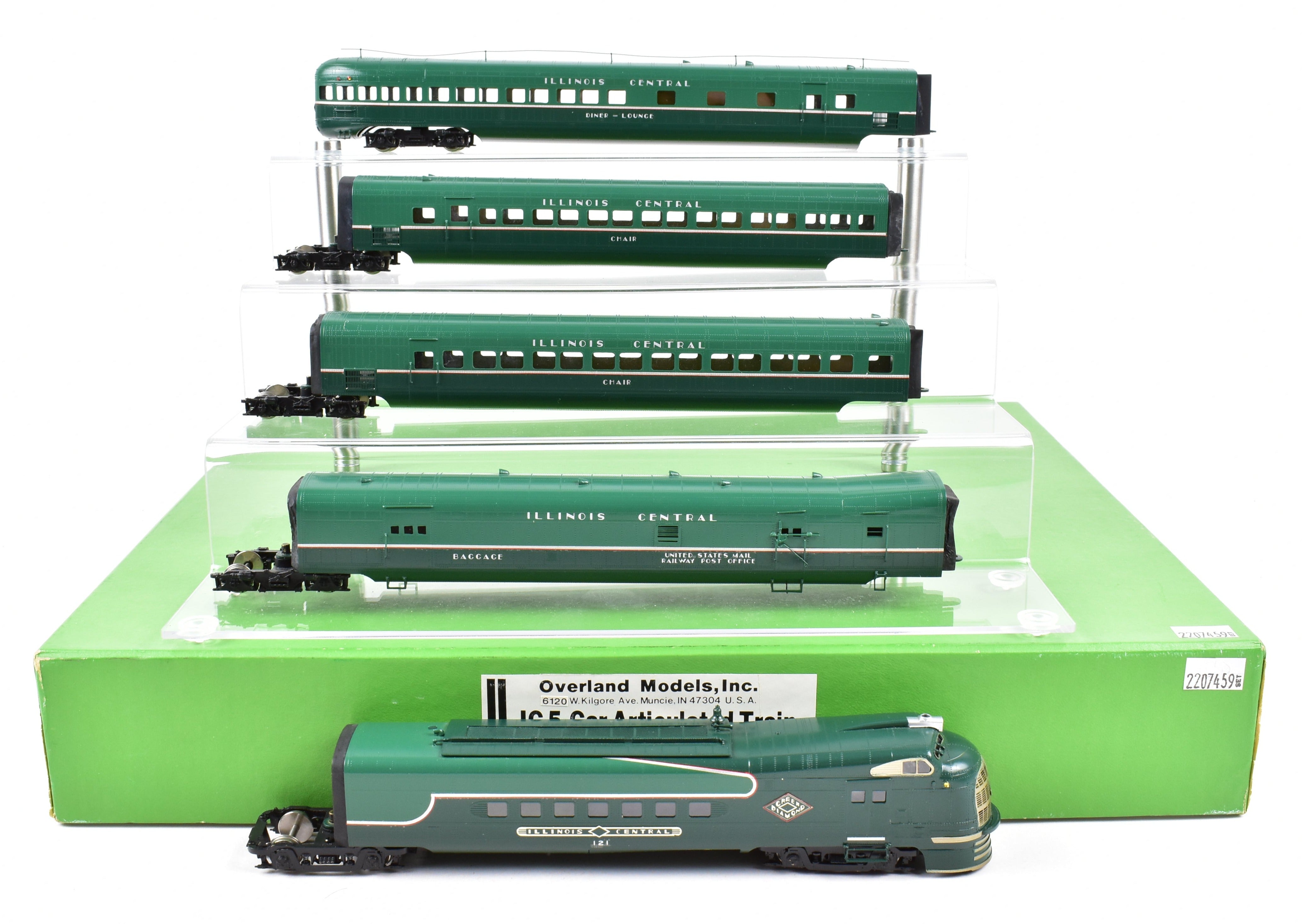 HO Brass CON OMI - Overland Models IC Illinois Central 5 - Car Articulated Factory - Painted Train Set