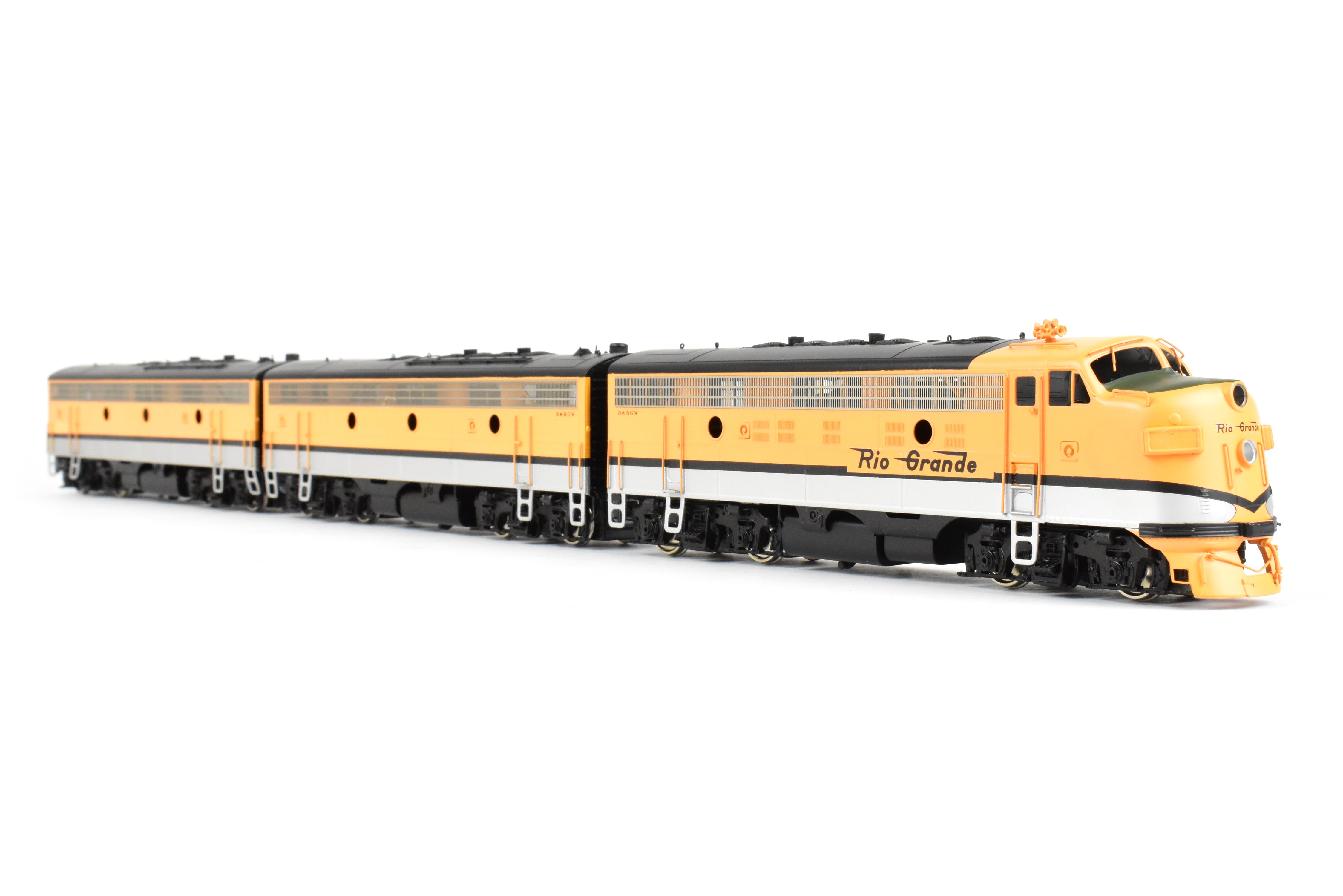 HO Scale Brass Oriental Limited D&RGW Rio Grande EMD F9 A/B/B Set, 1750 HP Factory Painted