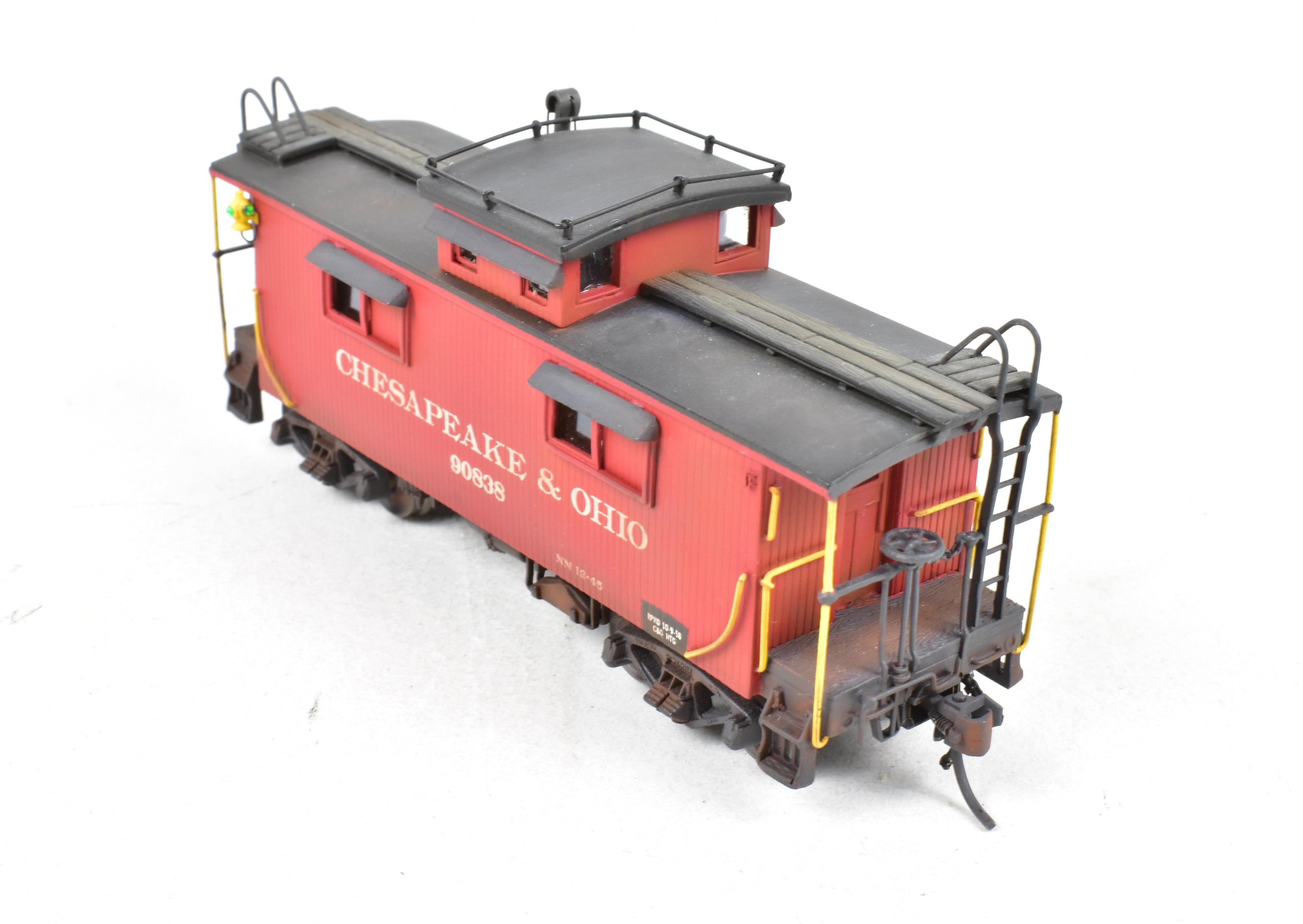 HO Scale Brass OMI - Overland Models, Inc. Chesapeake & Ohio (C&O) Wood Caboose Model with Custom Paint and Weathering, CP & Weathered No. 90838