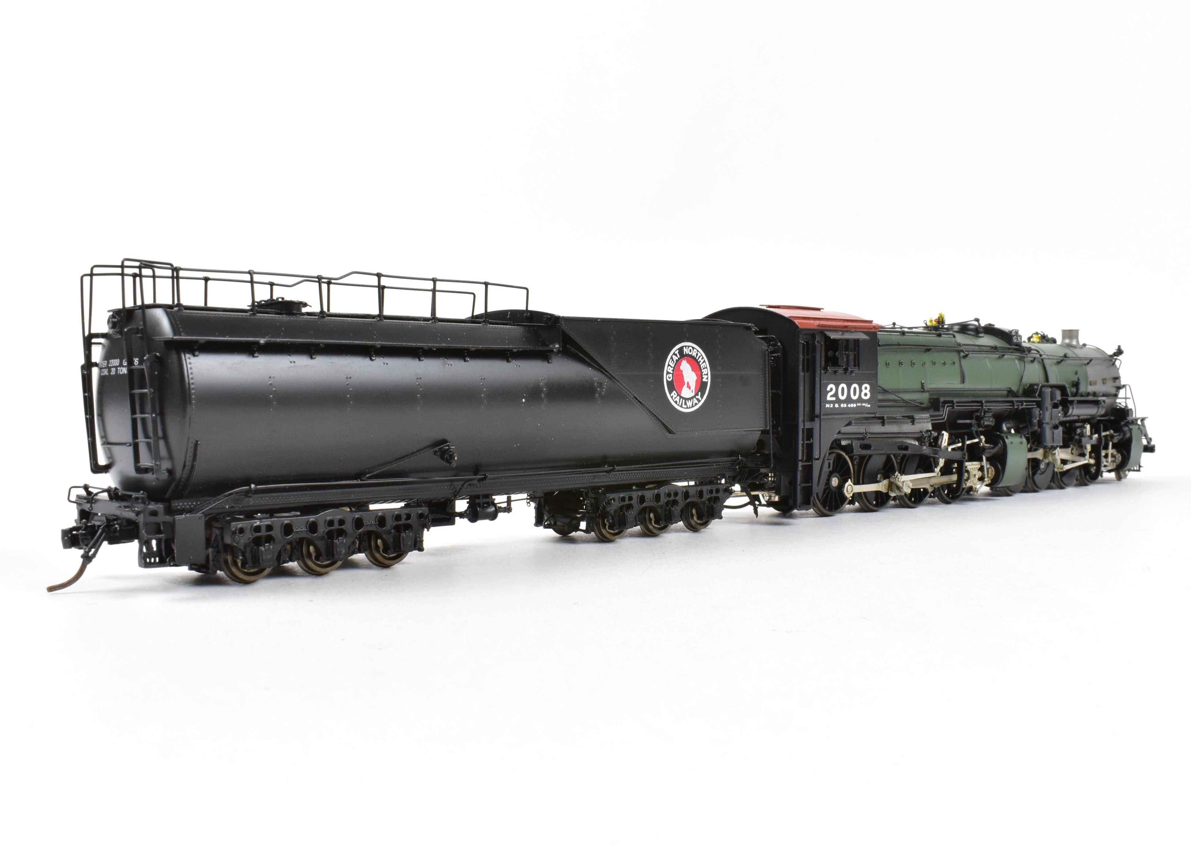 HO Scale Brass Model Train - Precision Scale Co. (PSC) Great Northern Class N - 2 2 - 8 - 8 - 0 Locomotive with Vestibule Cab in Glacier Park Painting Scheme