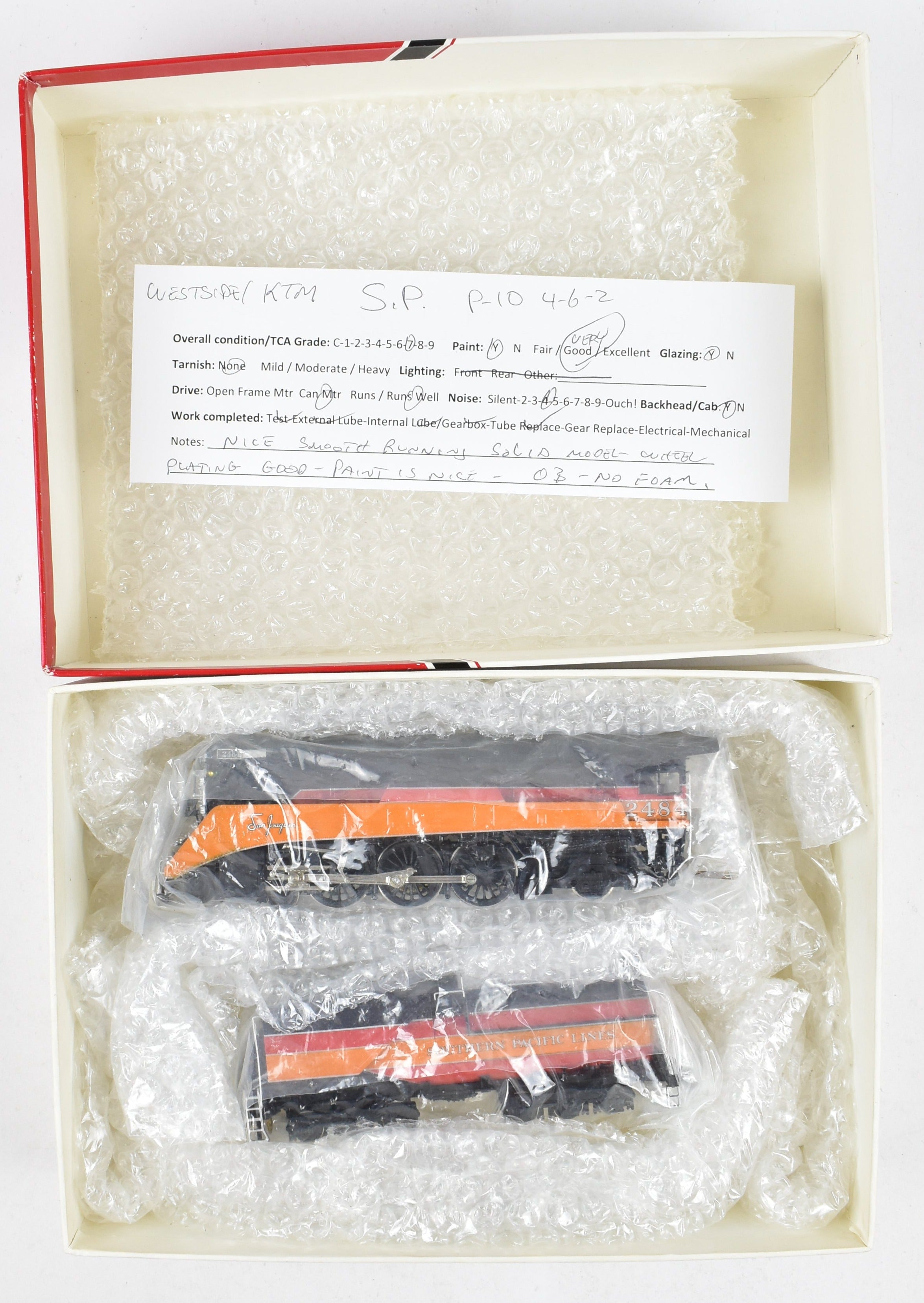 HO Scale Brass Model Train by Westside Model Co. - Southern Pacific Class P - 10 4 - 6 - 2 Streamlined Pro Painted Daylight No. 2484 with Can Motor Upgrade