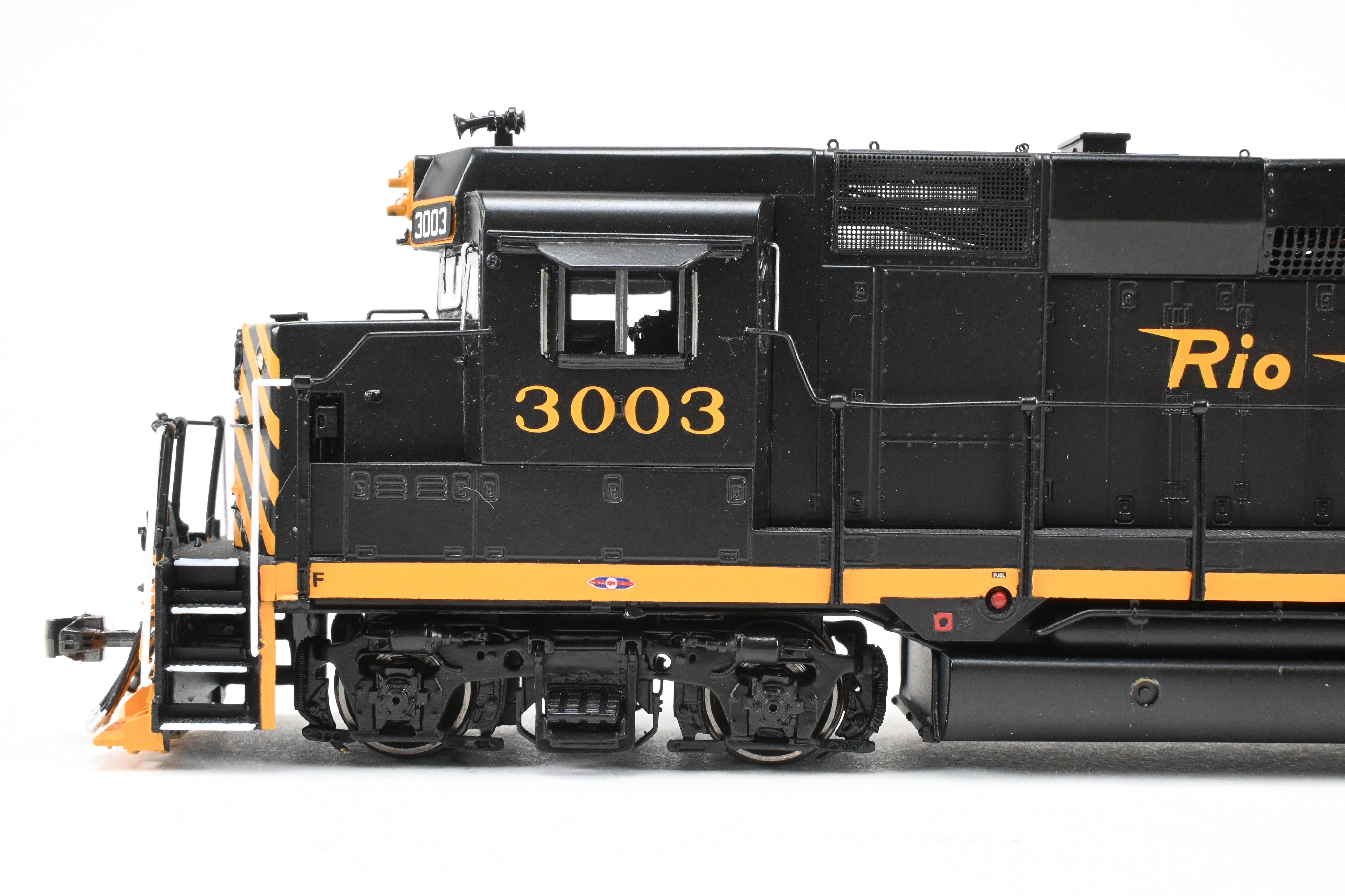 HO Scale Brass Diesel Locomotive Model - Overland Models, Inc. Denver And Rio Grande Western EMD GP30 FP in Black/Orange Color, Numbered #3003, Equipped with DCC & Sound