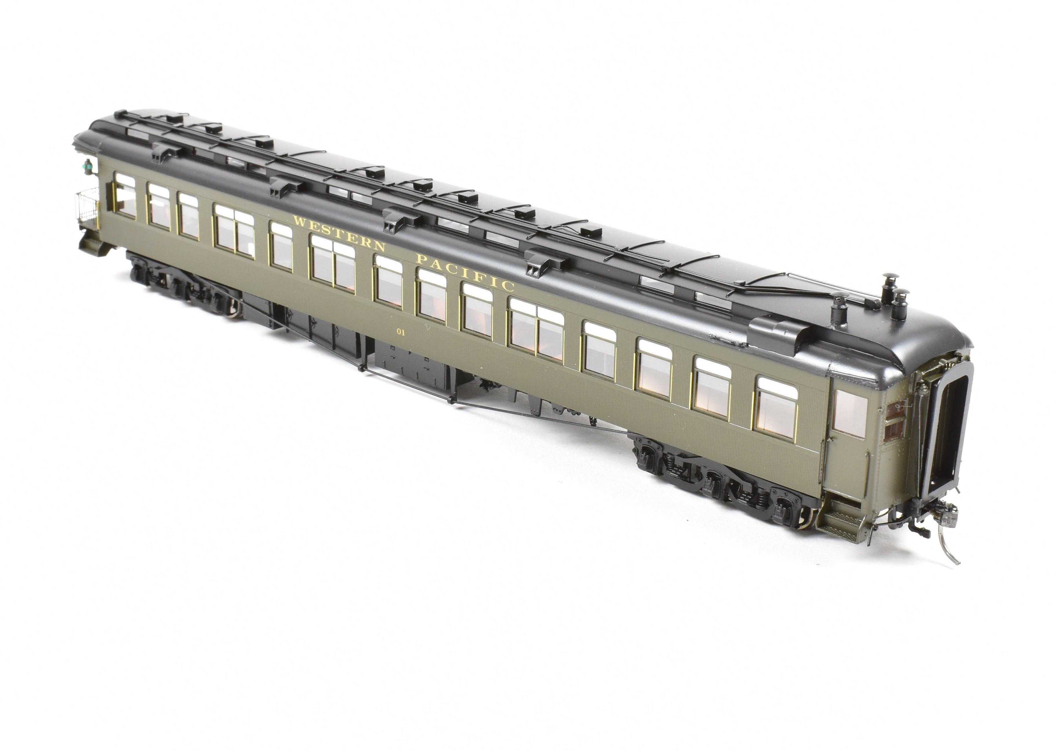High - Quality HO Scale New Brass Model of North Bank Line Western Pacific Business Car #01 in Pullman Green