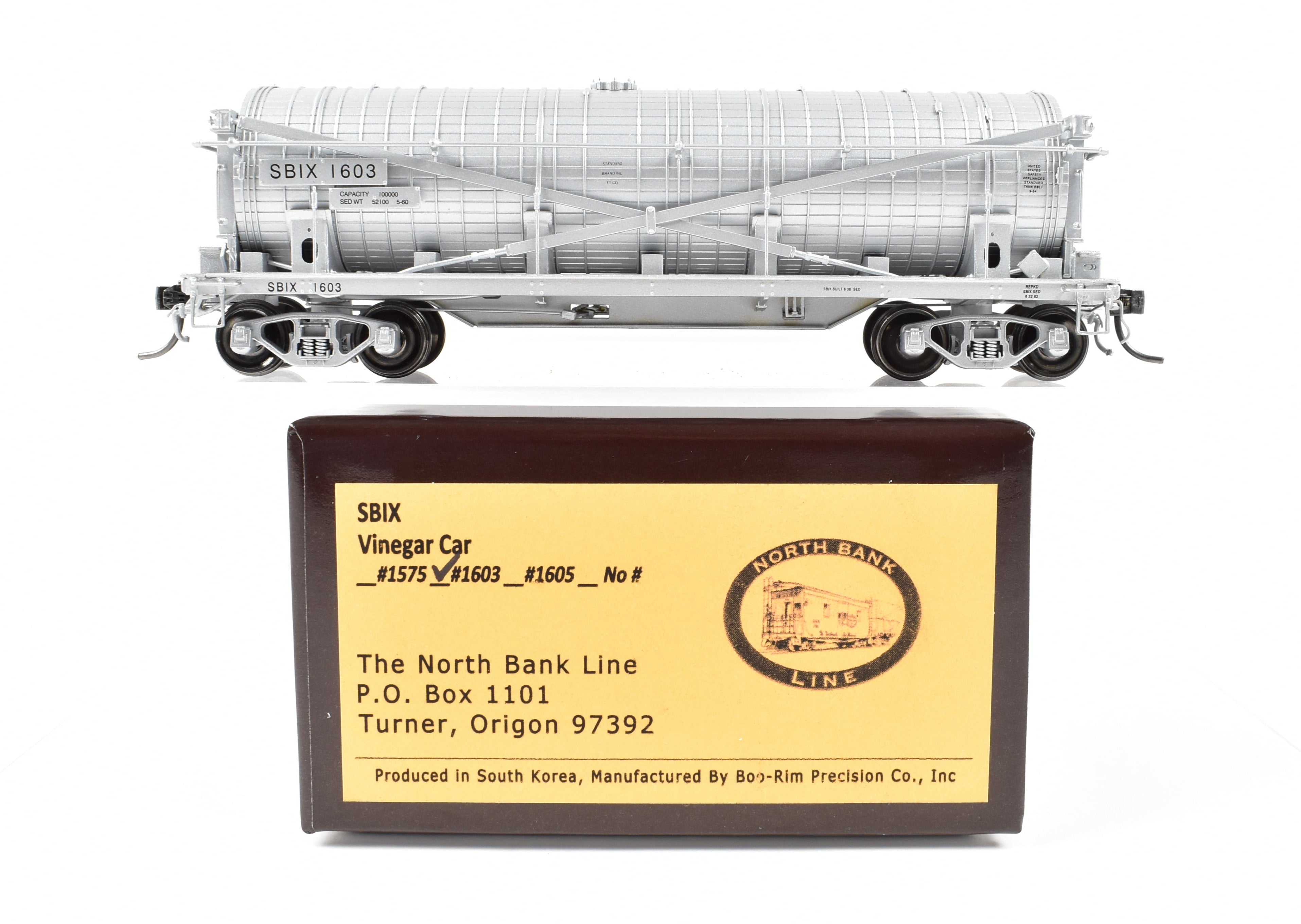 HO New Brass North Bank Line SBIX 1603 Standard Brand Vinegar Car Model