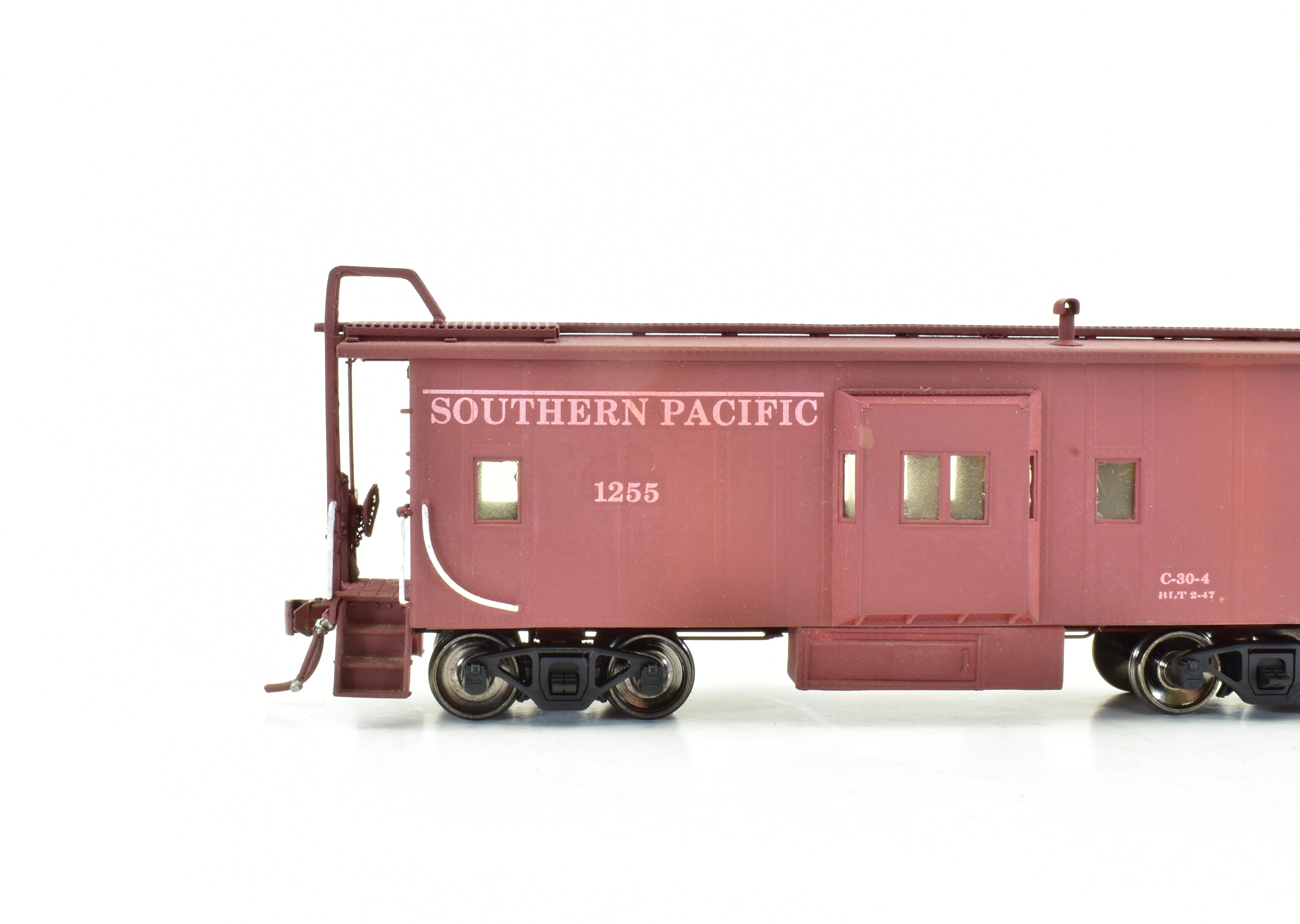 HO Scale Brass Precision Scale Co. Model of Southern Pacific C-30-4 Bay Window Caboose with Custom Painting and Weathering, Imported from Korea in 1990