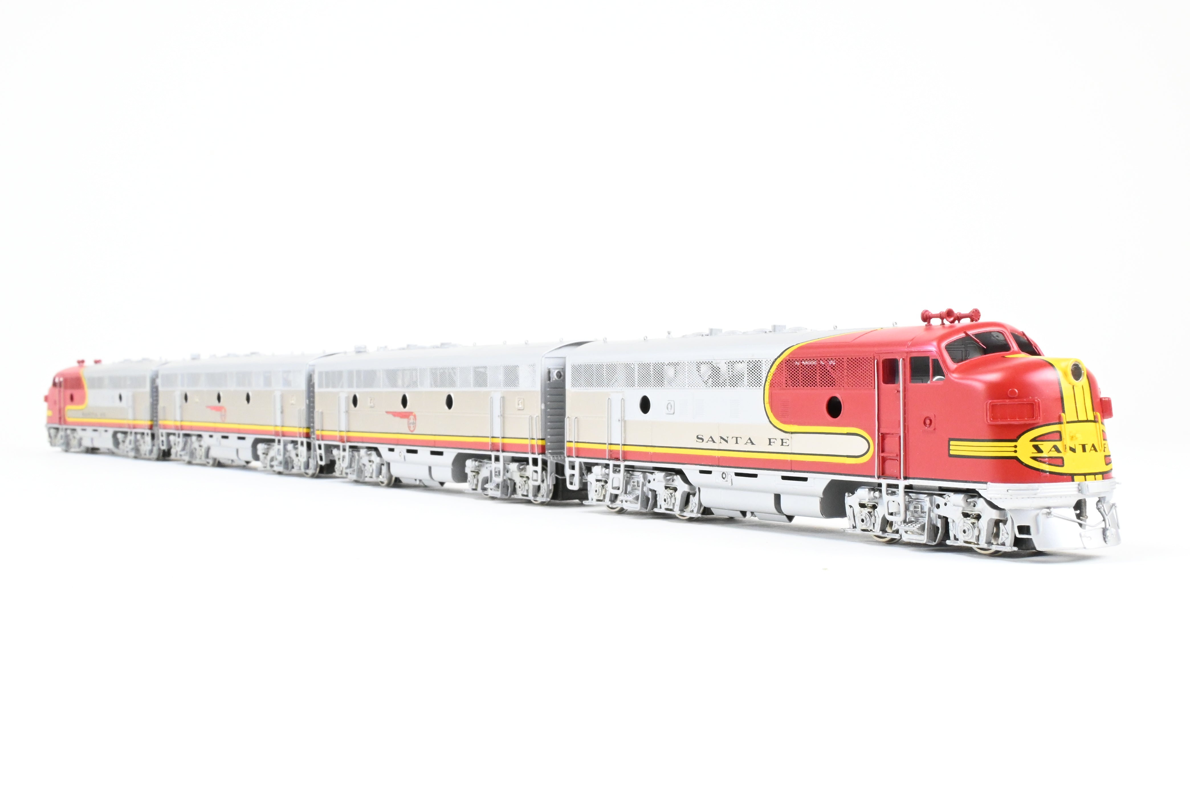 High - Quality HO Scale Brass Oriental Limited ATSF - Santa Fe EMD F3 Phase II/III 1500 HP A/B/B/A Set with Factory - Applied Plating and Painting for Model Train Enthusiasts
