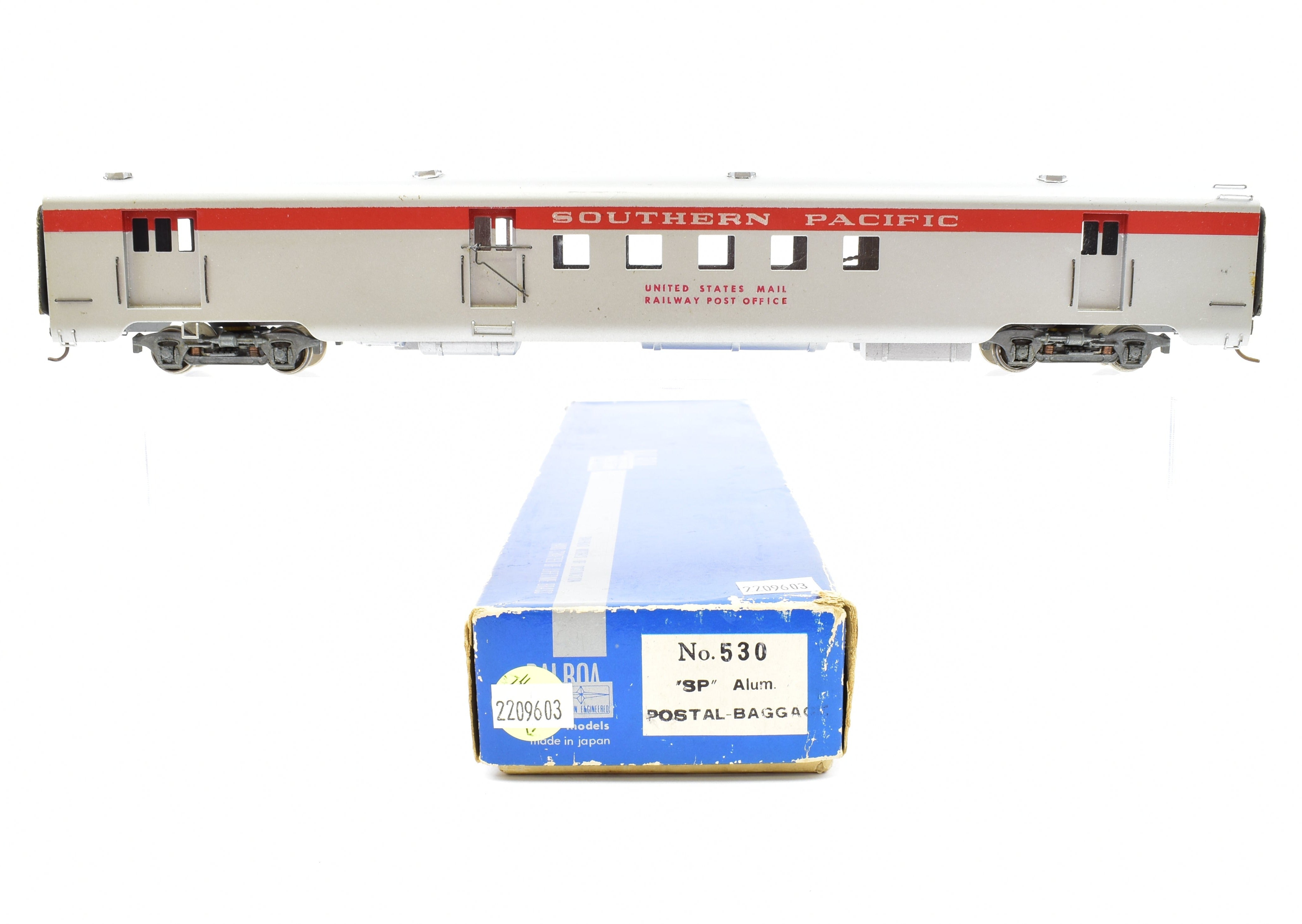 HO Scale Brass Balboa SP - Southern Pacific Postal Baggage RPO Model Train Car with Factory Painted Aluminum Finish