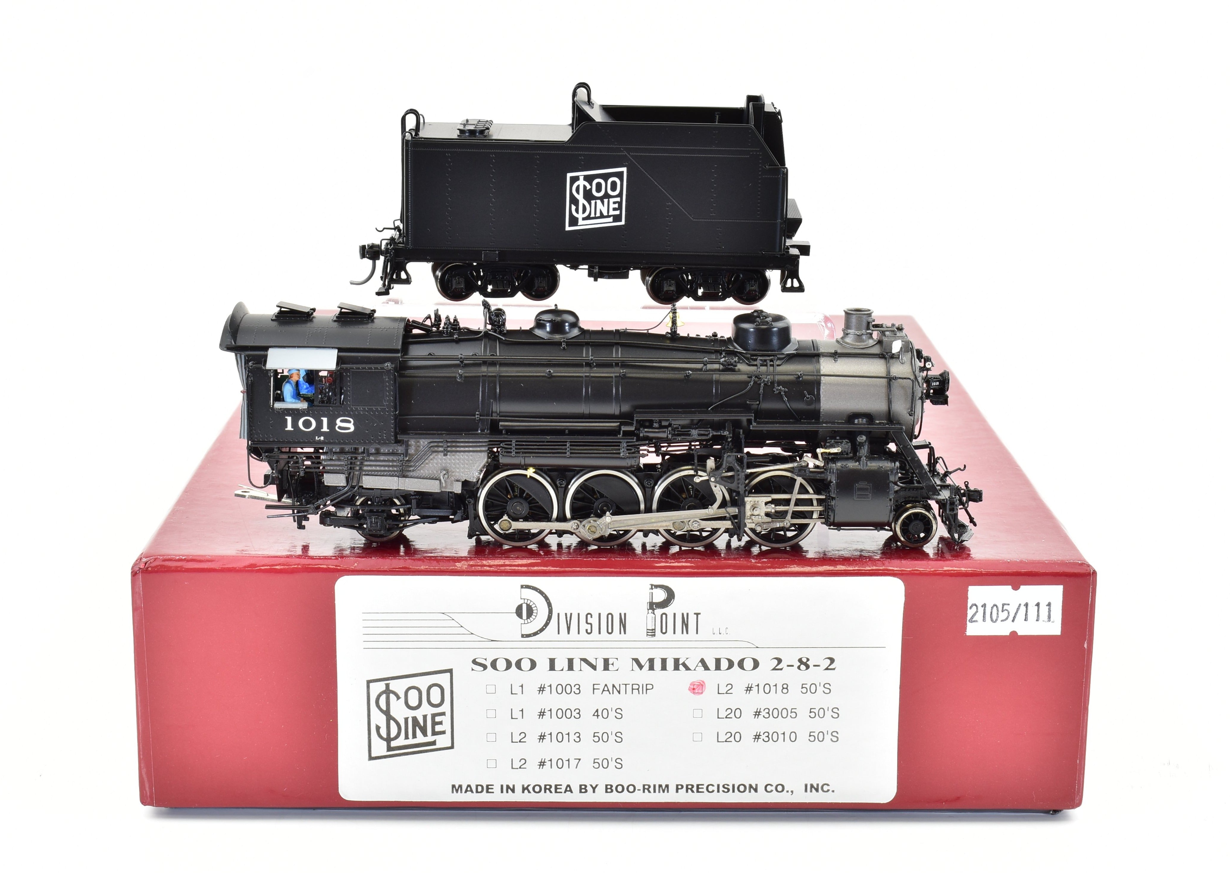 HO Scale Brass Model Train - Division Point Soo Line L2 2-8-2 Factory Painted Locomotive with #1018 Design