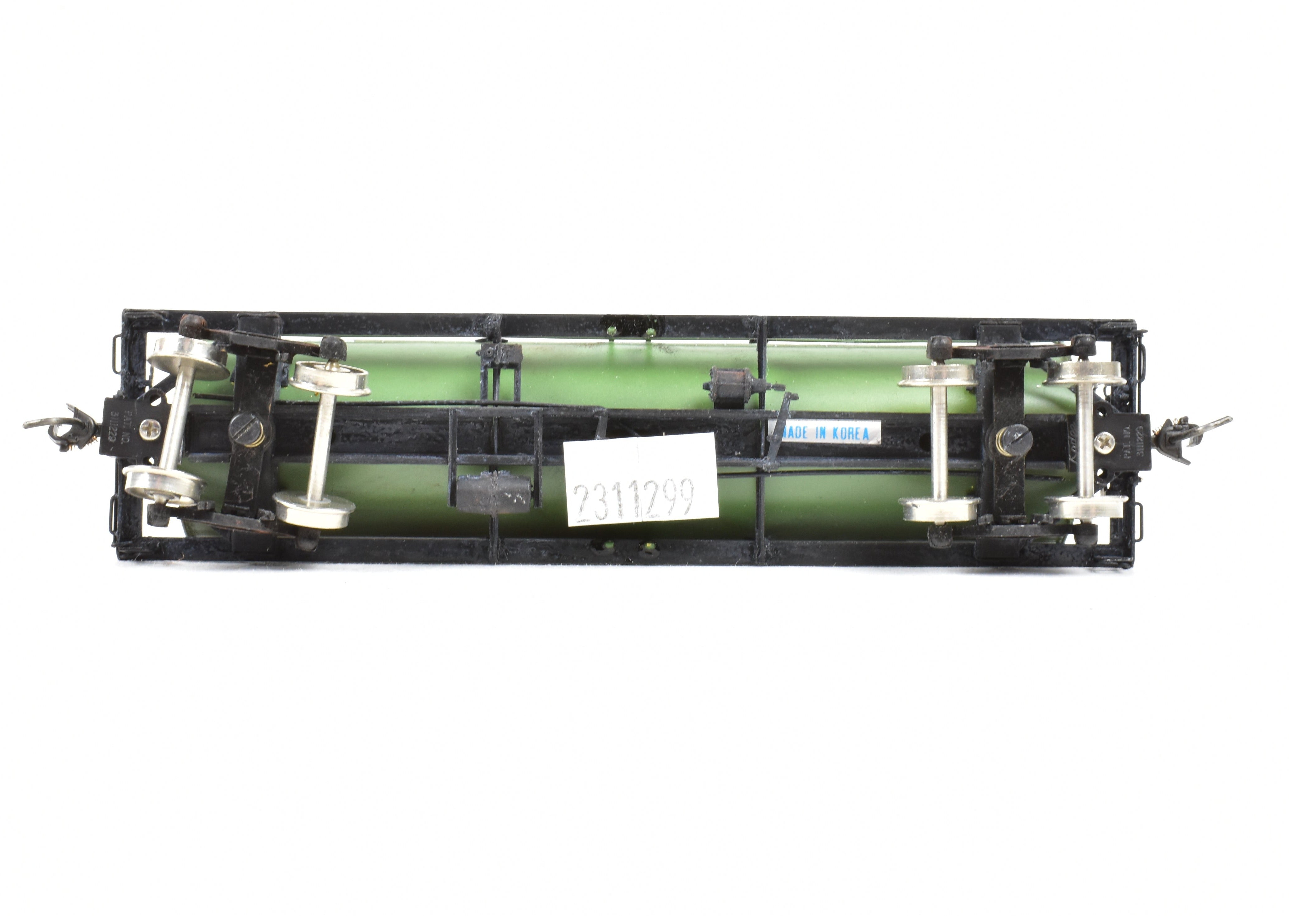 HO Scale Brass Precision Scale Co. 12,000 Gallon Tank Car Model Painted in Green with Mathieson Chemicals Decals
