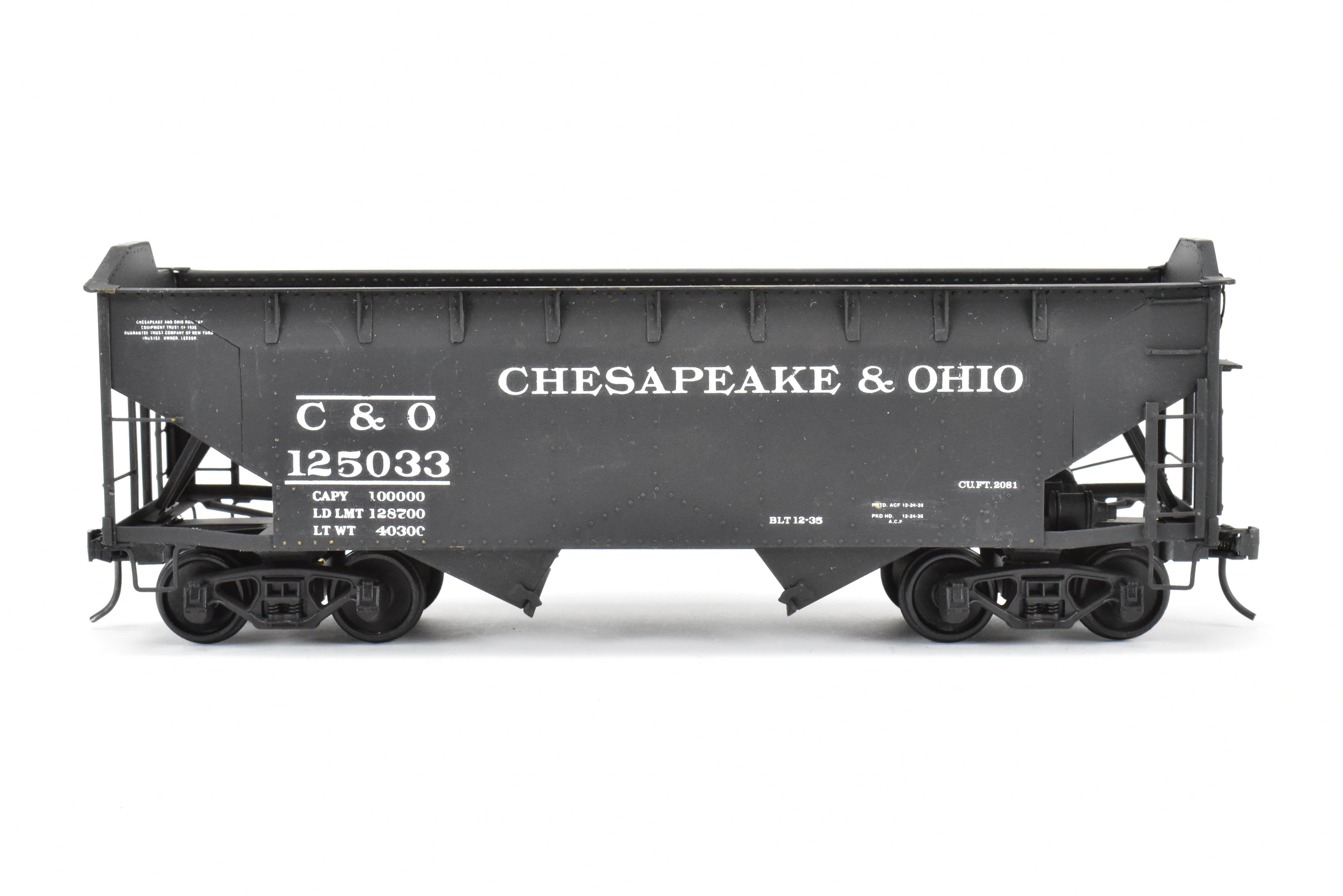 O Scale Custom Painted C&O Brass US Hobbies 2 Bay Hopper No. 125033