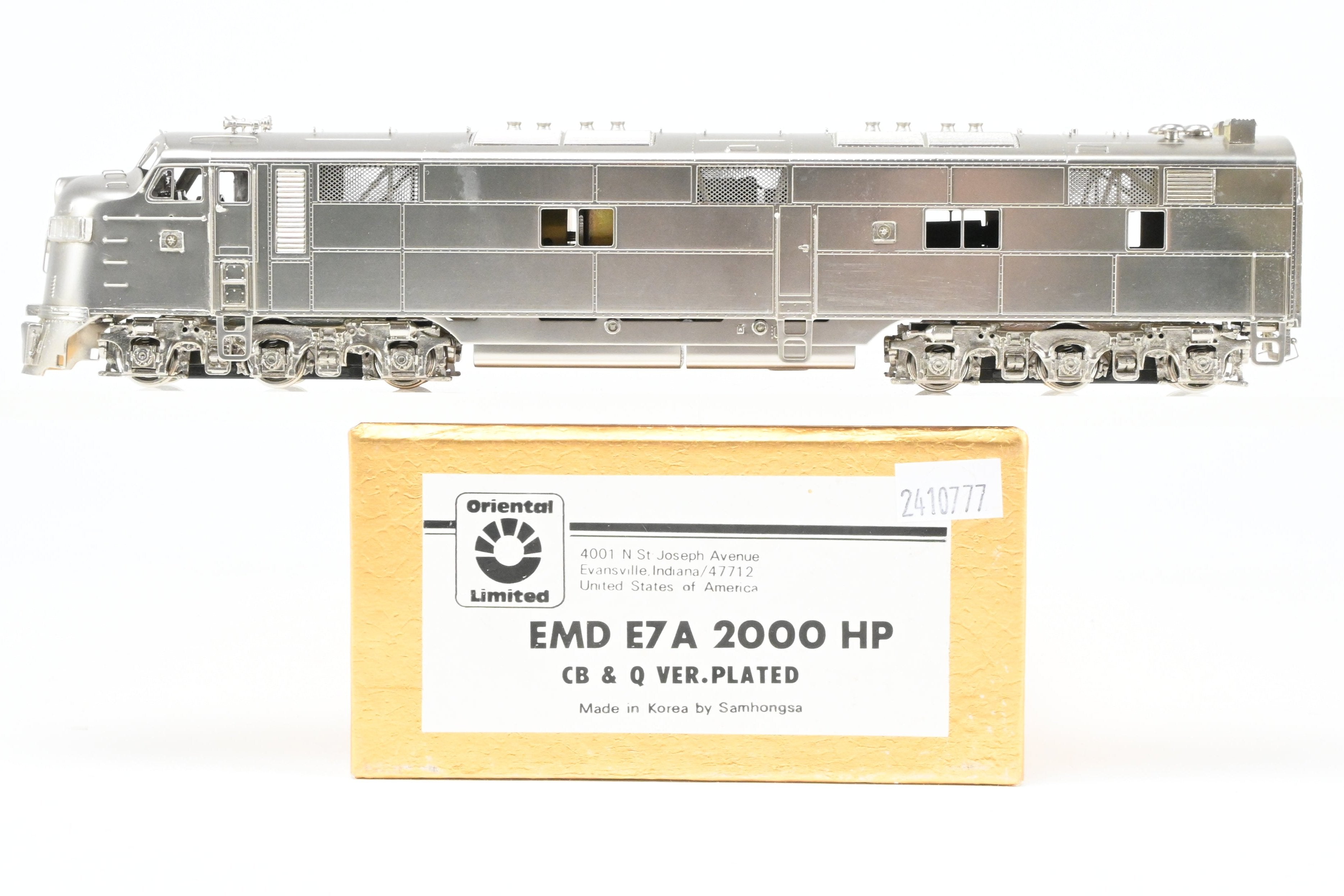 HO Scale Brass Model Train - Oriental Limited CB&Q - Burlington Route EMD E7A with 2000 HP Factory Plated Version