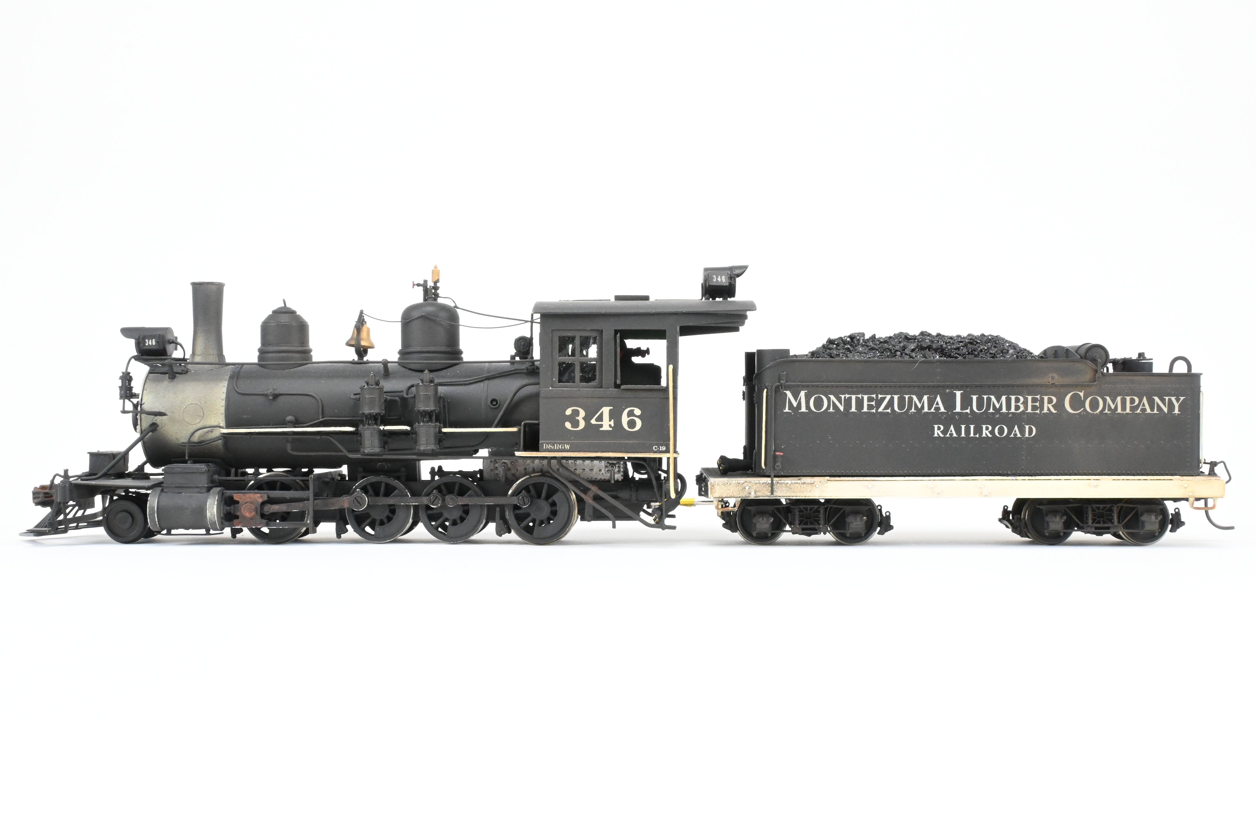 On3 Scale Brass Model Train - Balboa Scale Models' Exclusive Custom Denver & Rio Grande C-19 2-8-0 CP Locomotive with Correct Tender for Montezuma Lumber Co. #346, Featuring Added Details and SoundTraxx Tsunami DCC/Sound System