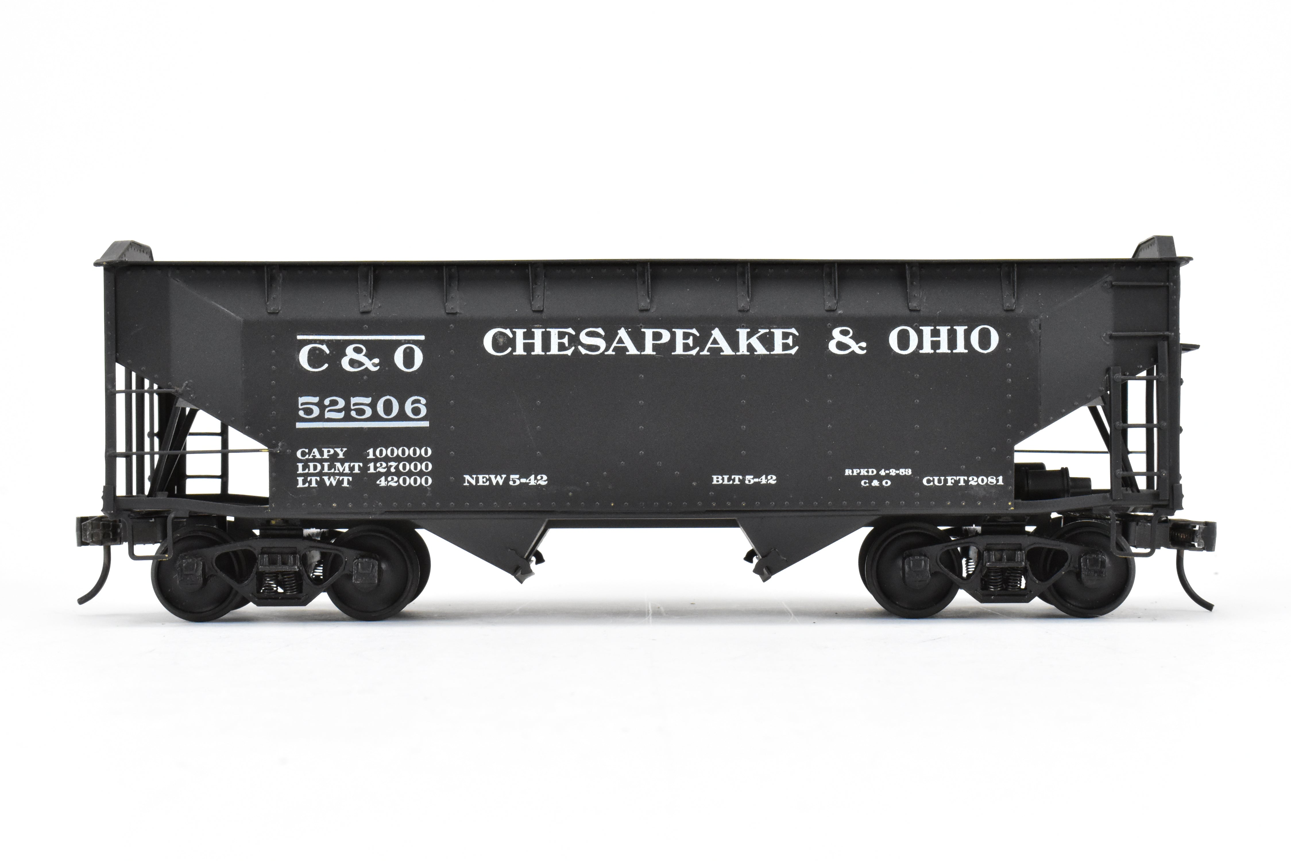 O Scale Model Train - Brass US Hobbies C&O (Chesapeake & Ohio) Offset Side Twin Hopper with Peaked Ends, CP No. 52506