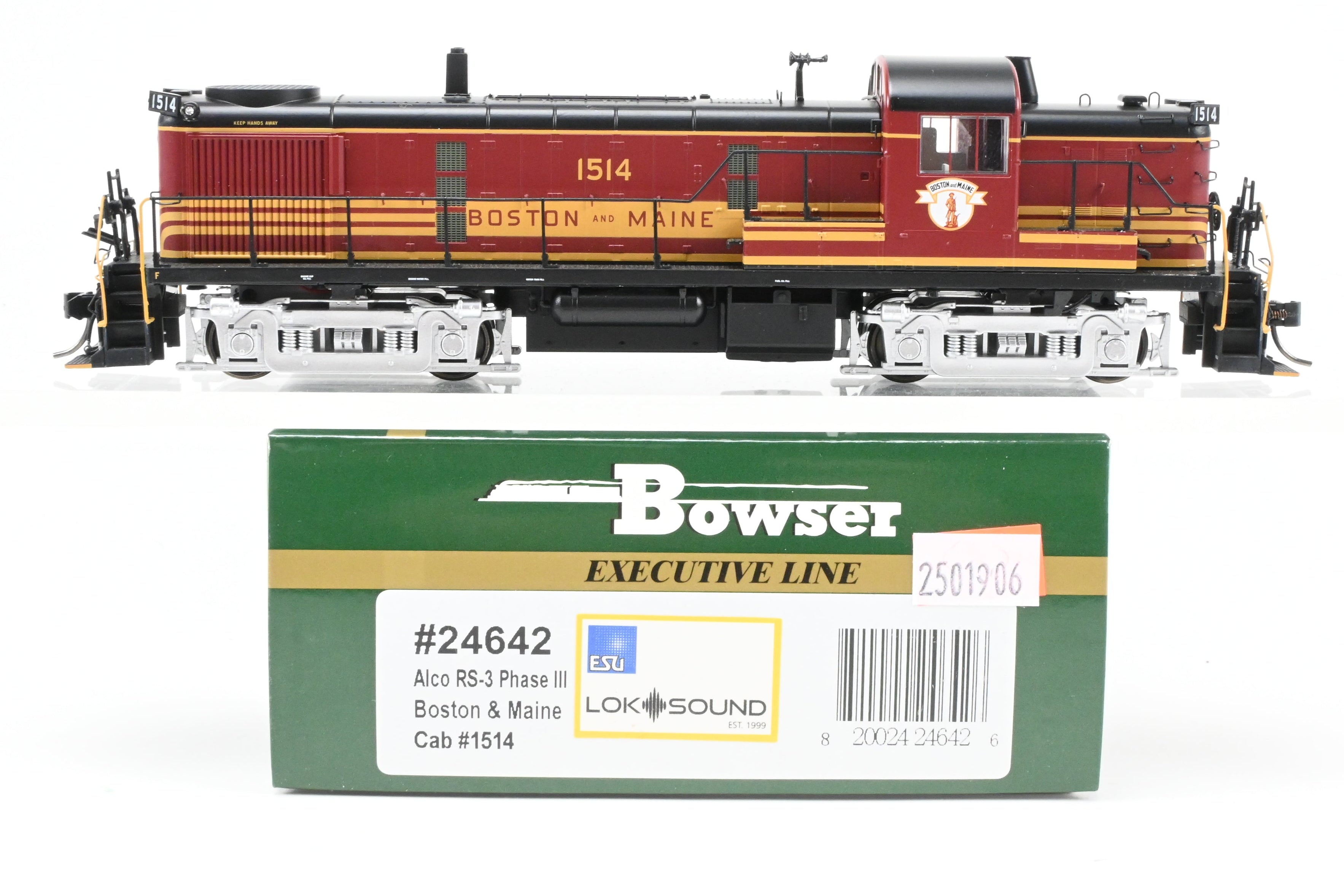 HO Scale Bowser Executive Line Boston & Maine Alco RS - 3 Phase III Model Train Engine with ESU DCC & Sound, Factory Painted as No. 1514