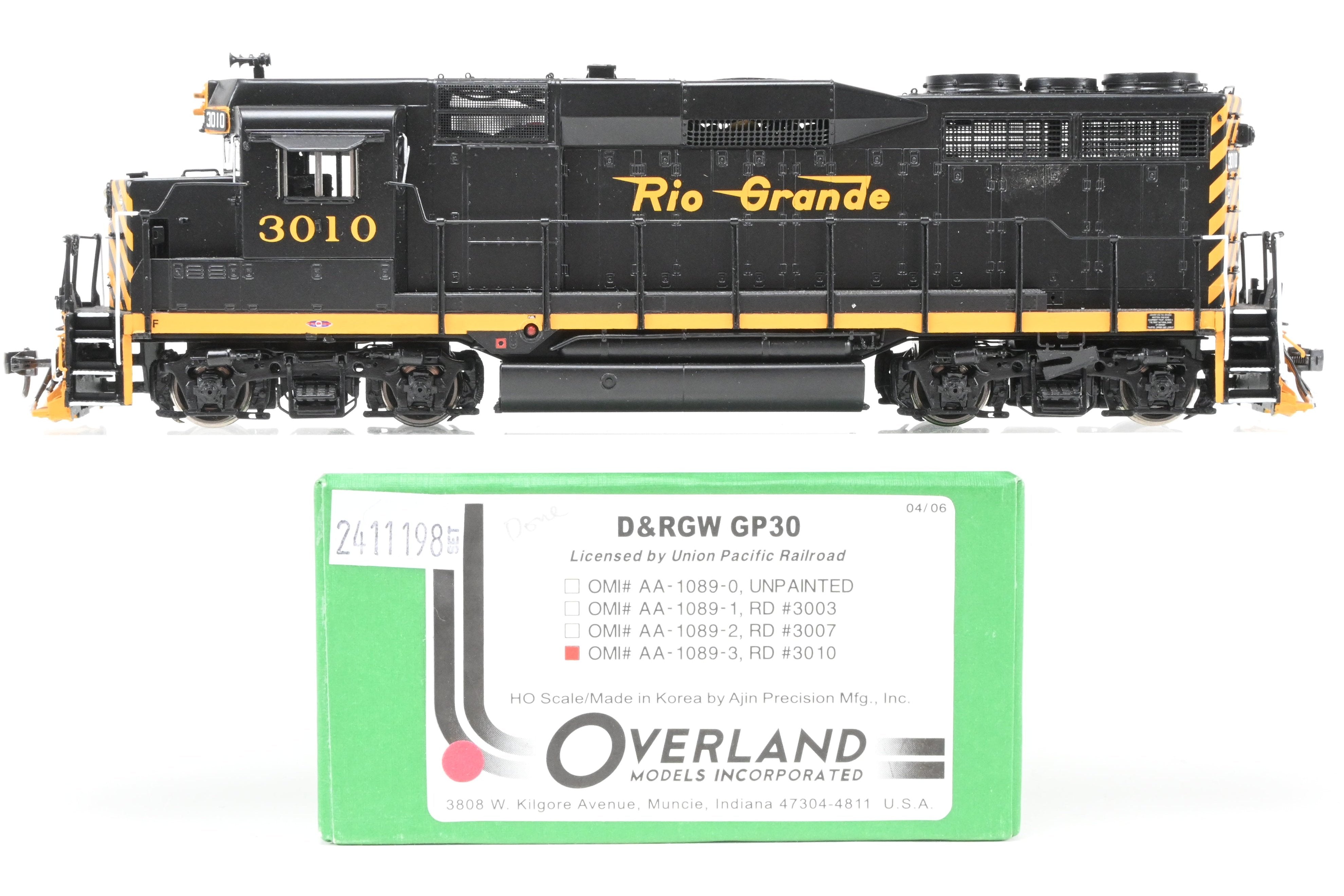 HO Scale Brass D&RGW EMD GP30 FP #3010 Black/Orange Model by Overland with DCC