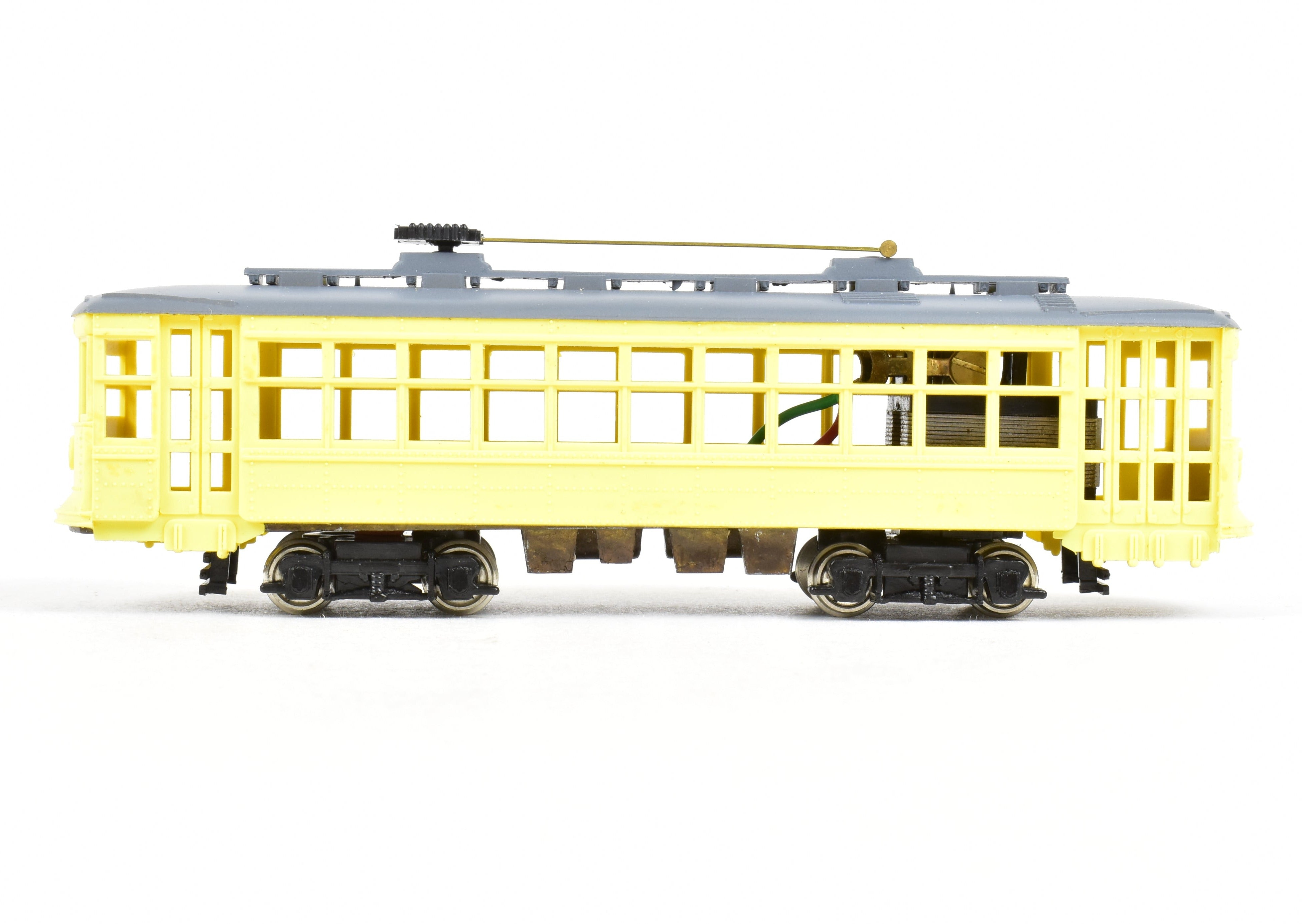 HO Scale American Car Co. Double - Truck Birney Trolley Model by Ken Kidder with Painted Plastic Body