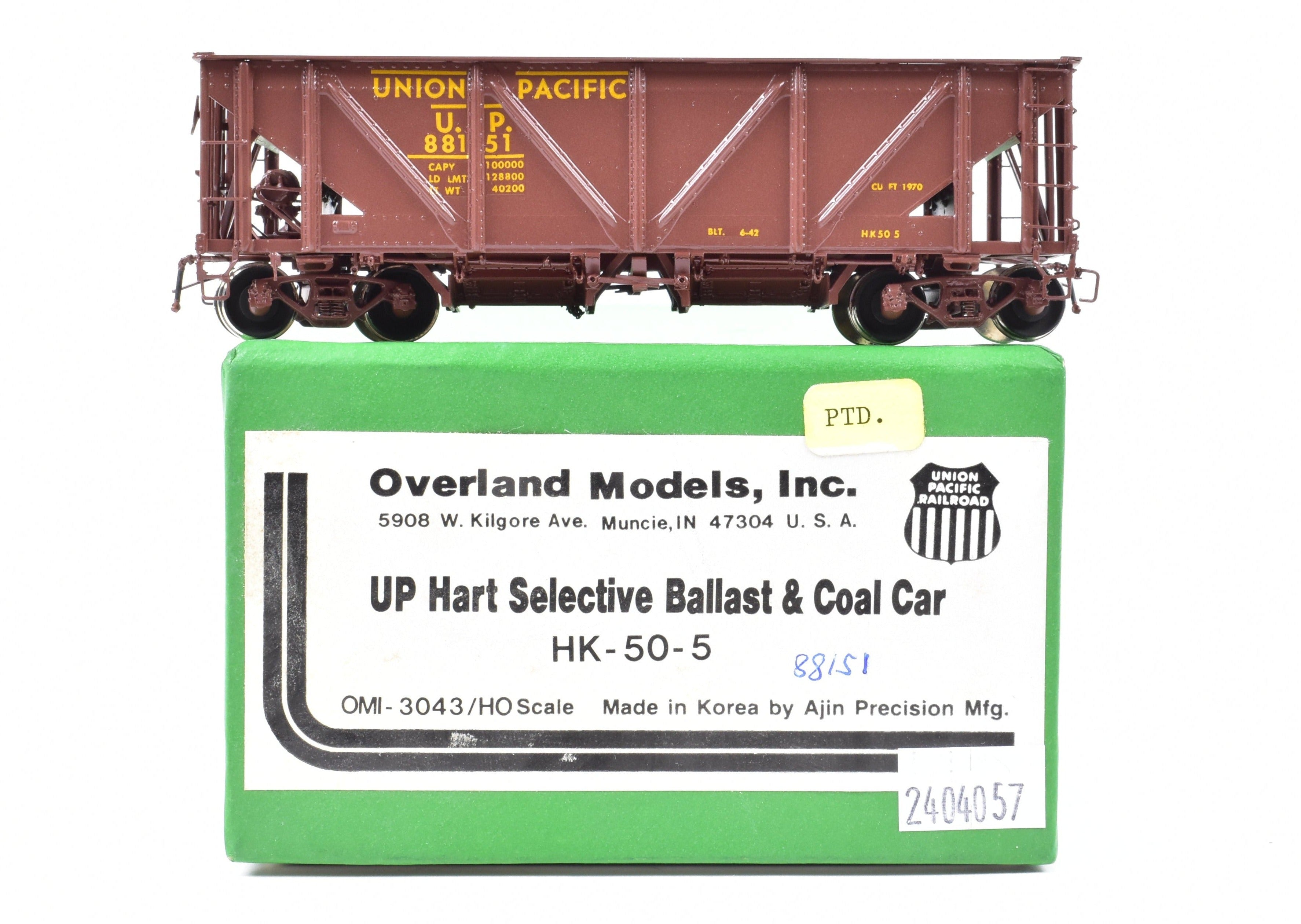 HO Scale Brass Freight Car - OMI (Overland Models, Inc.) Union Pacific Hart Selective Ballast & Coal Car HK - 50 - 5 FP, Ideal for Model Railroading