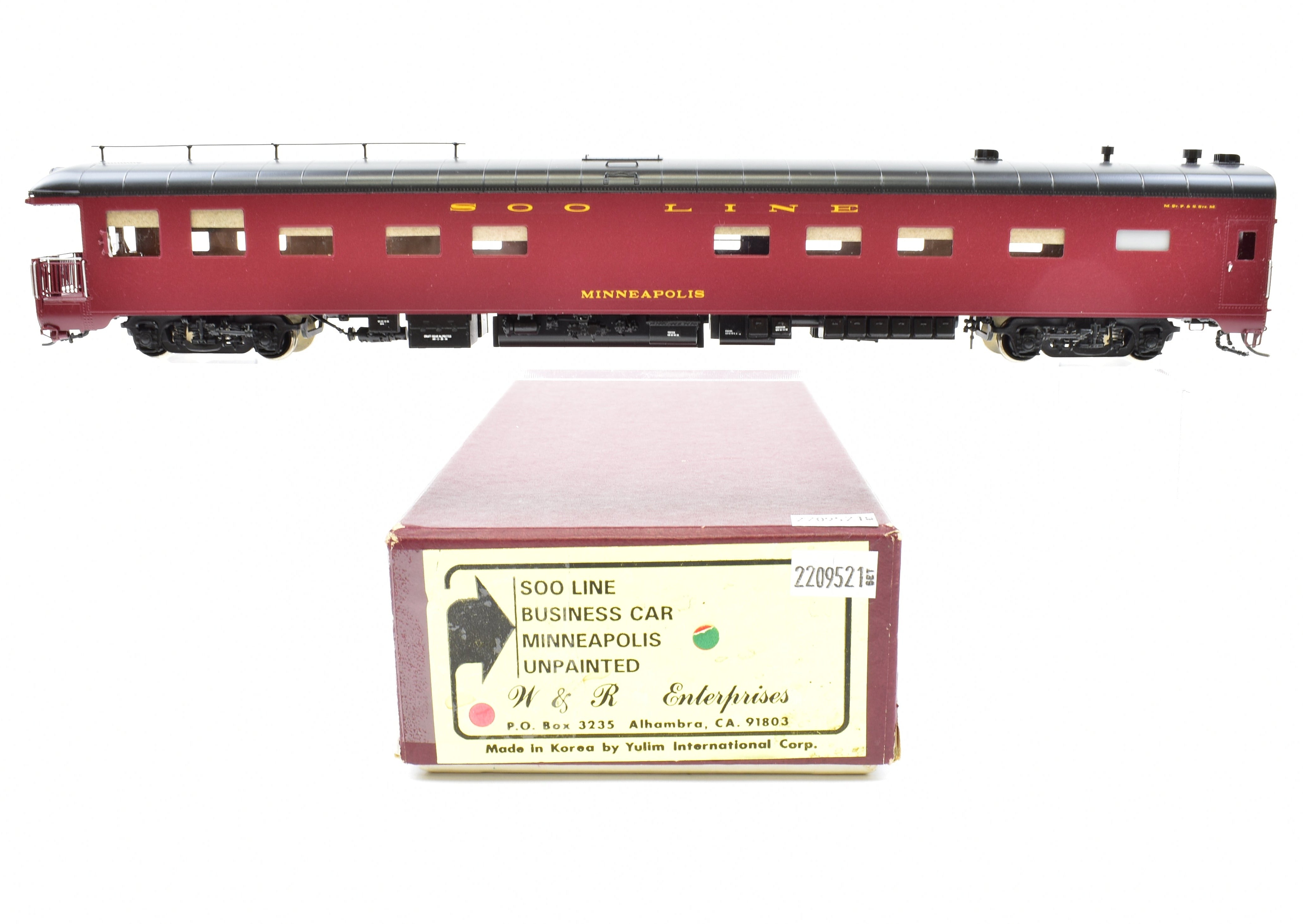W&R Enterprises HO Brass Soo Line Business Car in Minneapolis Pro-Painted Finish